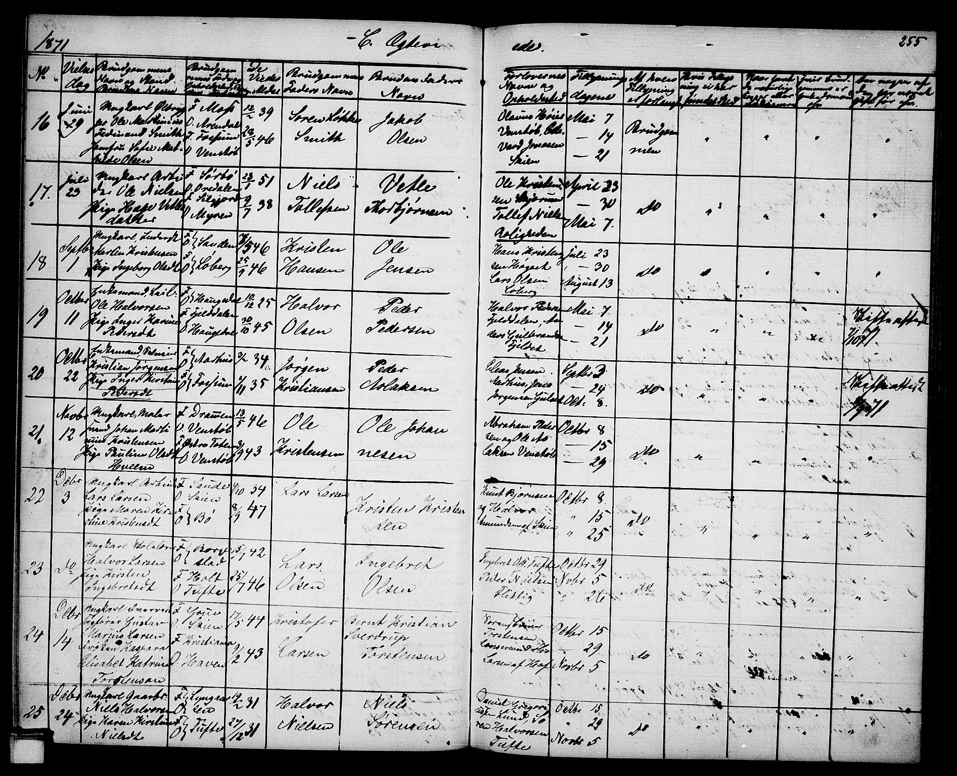 Gjerpen kirkebøker, SAKO/A-265/G/Ga/L0001: Parish register (copy) no. I 1, 1864-1882, p. 255