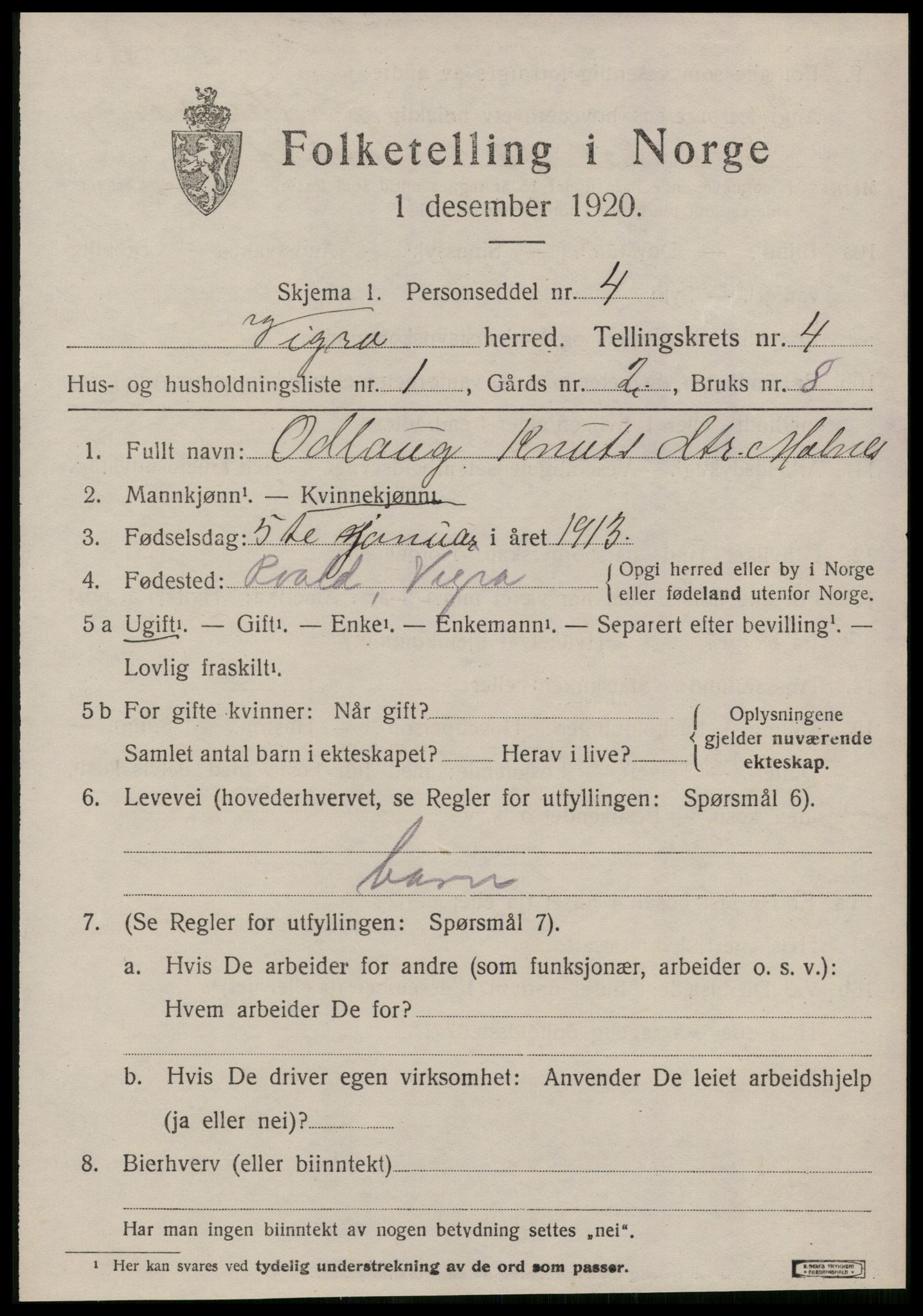 SAT, 1920 census for Vigra, 1920, p. 1744