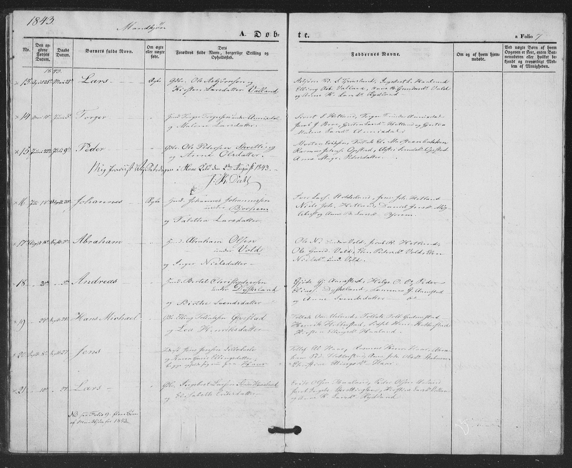 Hå sokneprestkontor, AV/SAST-A-101801/001/30BA/L0007: Parish register (official) no. A 6, 1842-1855, p. 7