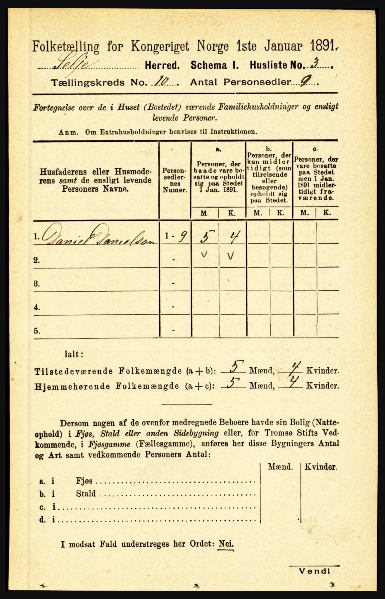 RA, 1891 census for 1441 Selje, 1891, p. 3038