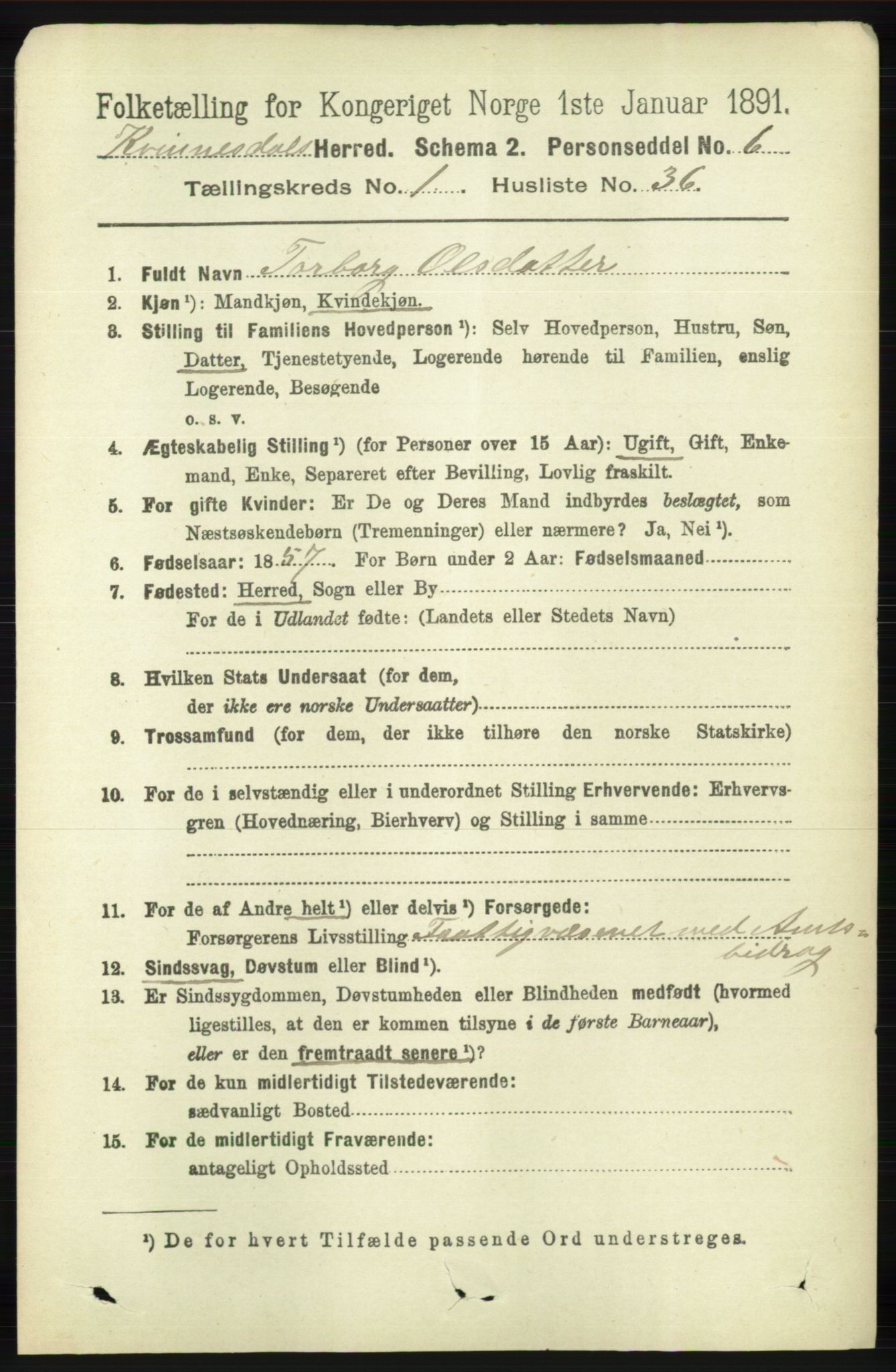 RA, 1891 census for 1037 Kvinesdal, 1891, p. 253