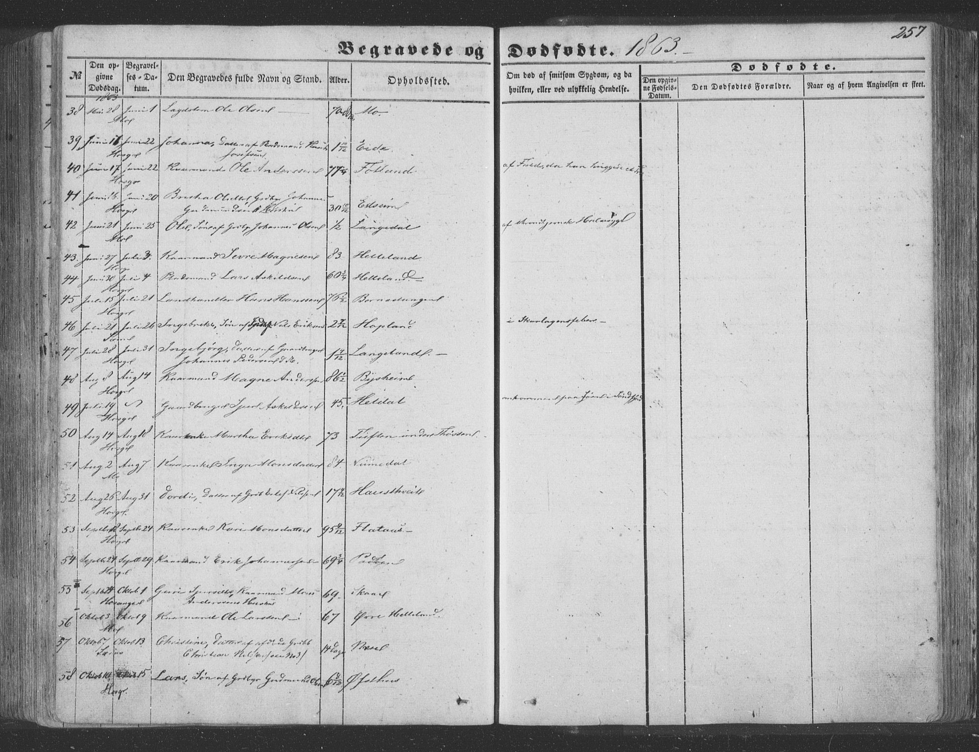 Hosanger sokneprestembete, AV/SAB-A-75801/H/Haa: Parish register (official) no. A 8, 1849-1863, p. 257