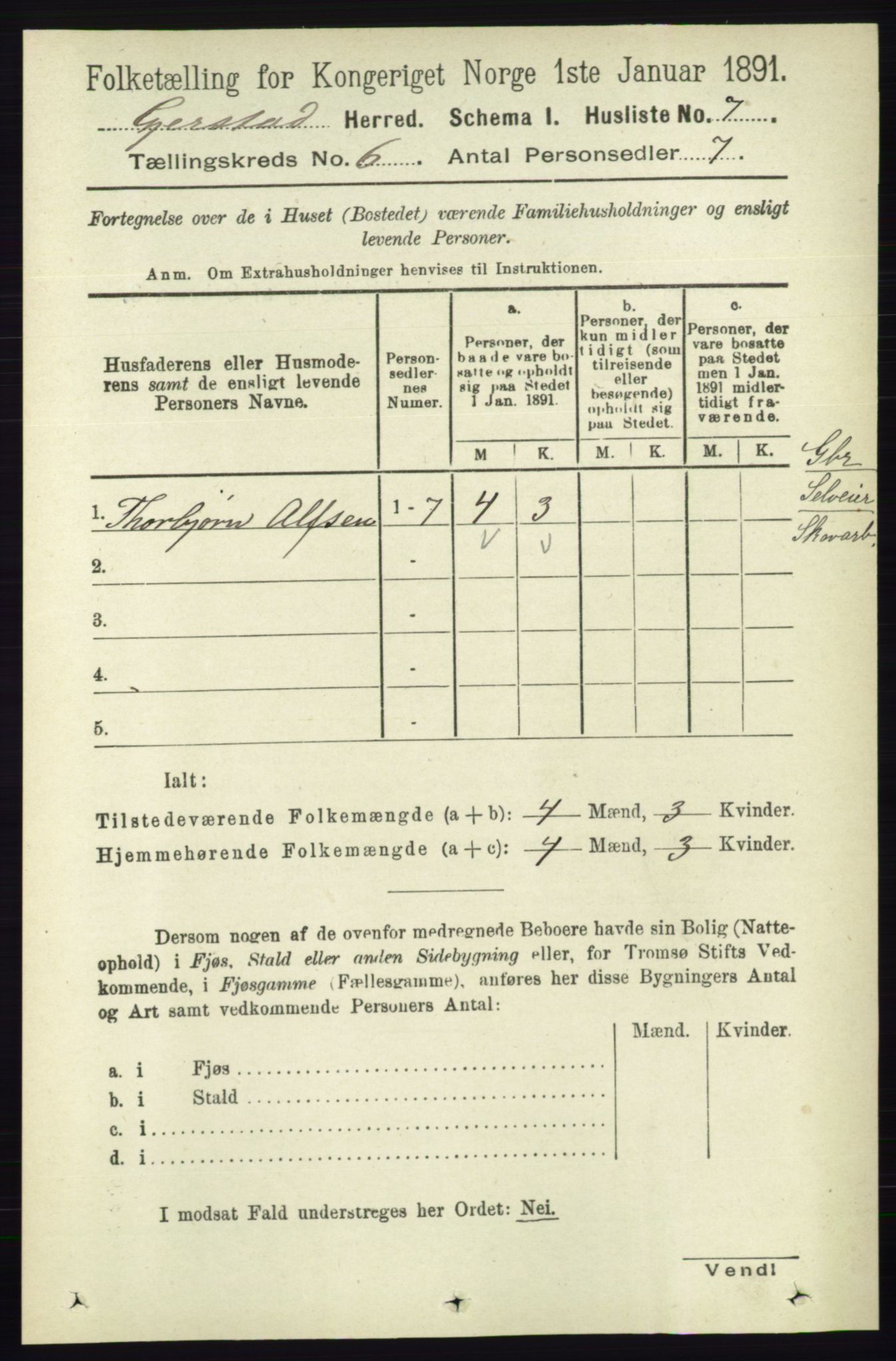 RA, 1891 census for 0911 Gjerstad, 1891, p. 2334