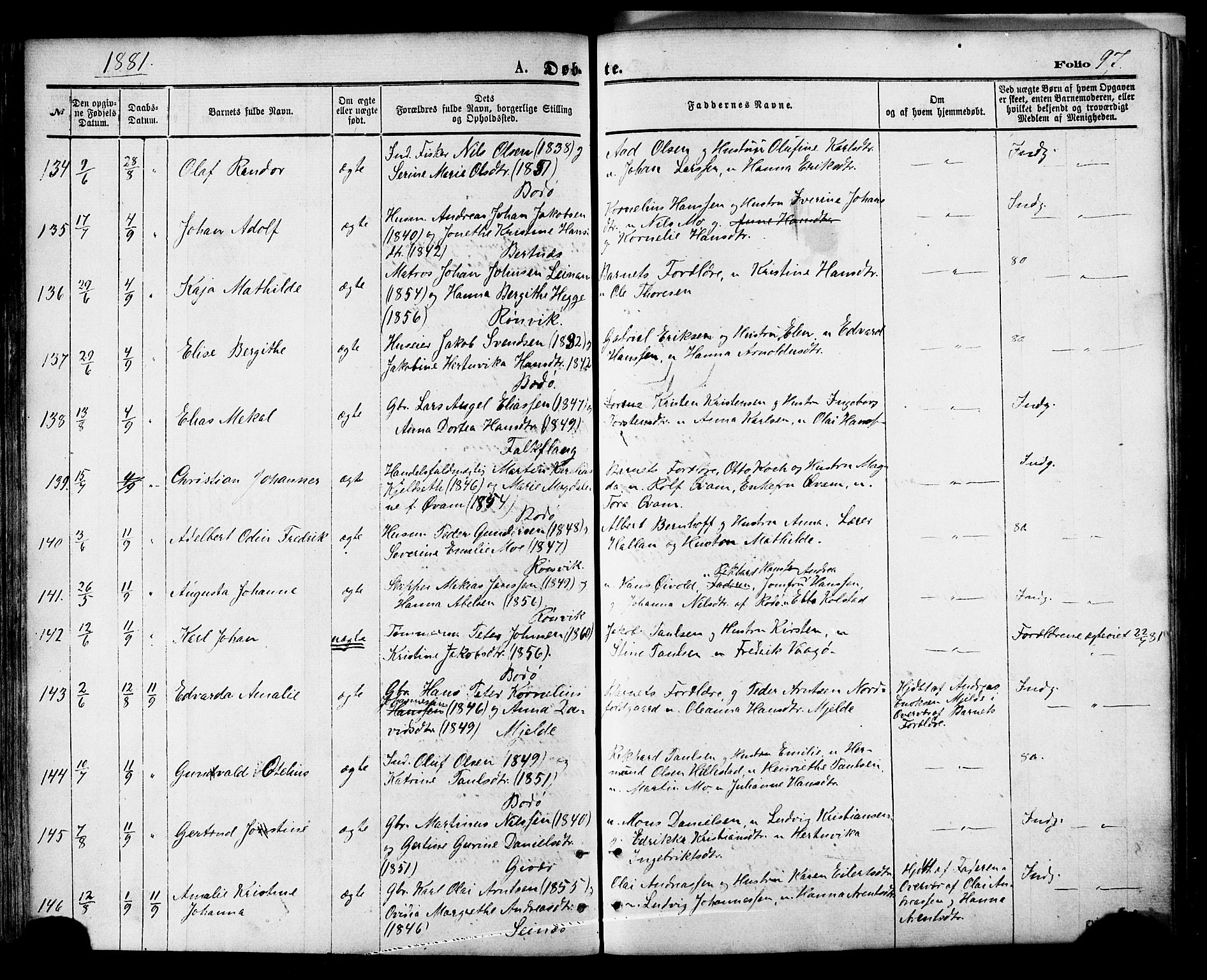 Ministerialprotokoller, klokkerbøker og fødselsregistre - Nordland, AV/SAT-A-1459/801/L0009: Parish register (official) no. 801A09, 1876-1883, p. 97