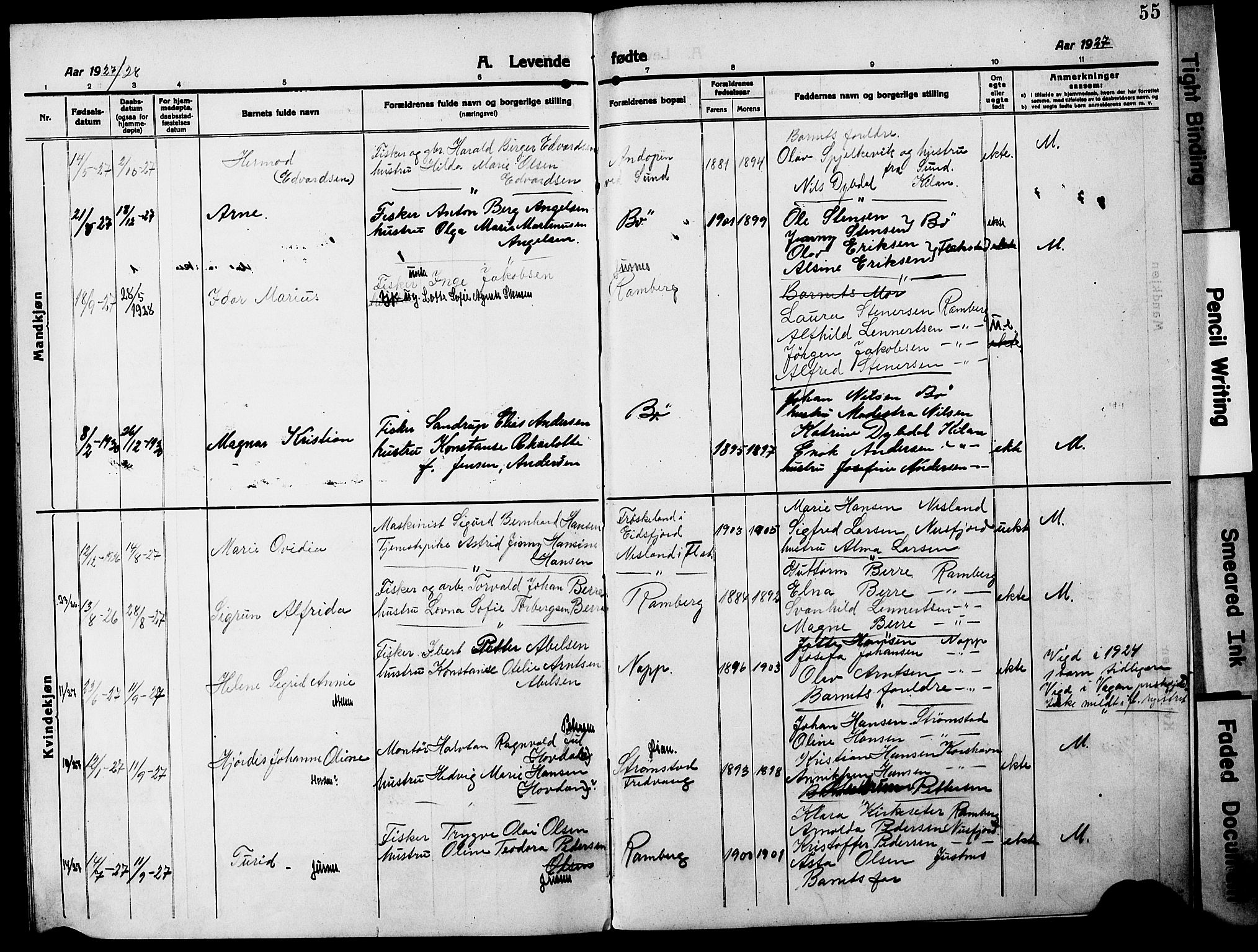 Ministerialprotokoller, klokkerbøker og fødselsregistre - Nordland, SAT/A-1459/885/L1215: Parish register (copy) no. 885C04, 1916-1929, p. 55
