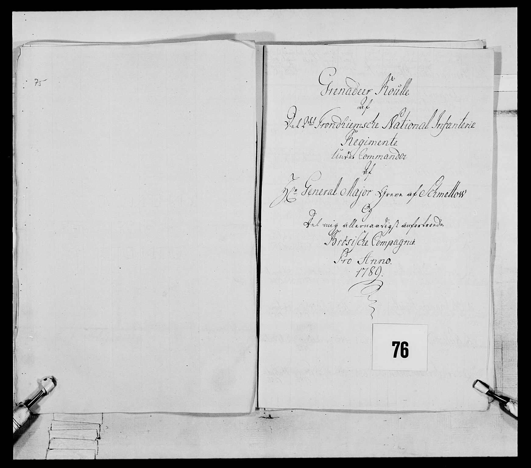 Generalitets- og kommissariatskollegiet, Det kongelige norske kommissariatskollegium, RA/EA-5420/E/Eh/L0079: 2. Trondheimske nasjonale infanteriregiment, 1782-1789, p. 351