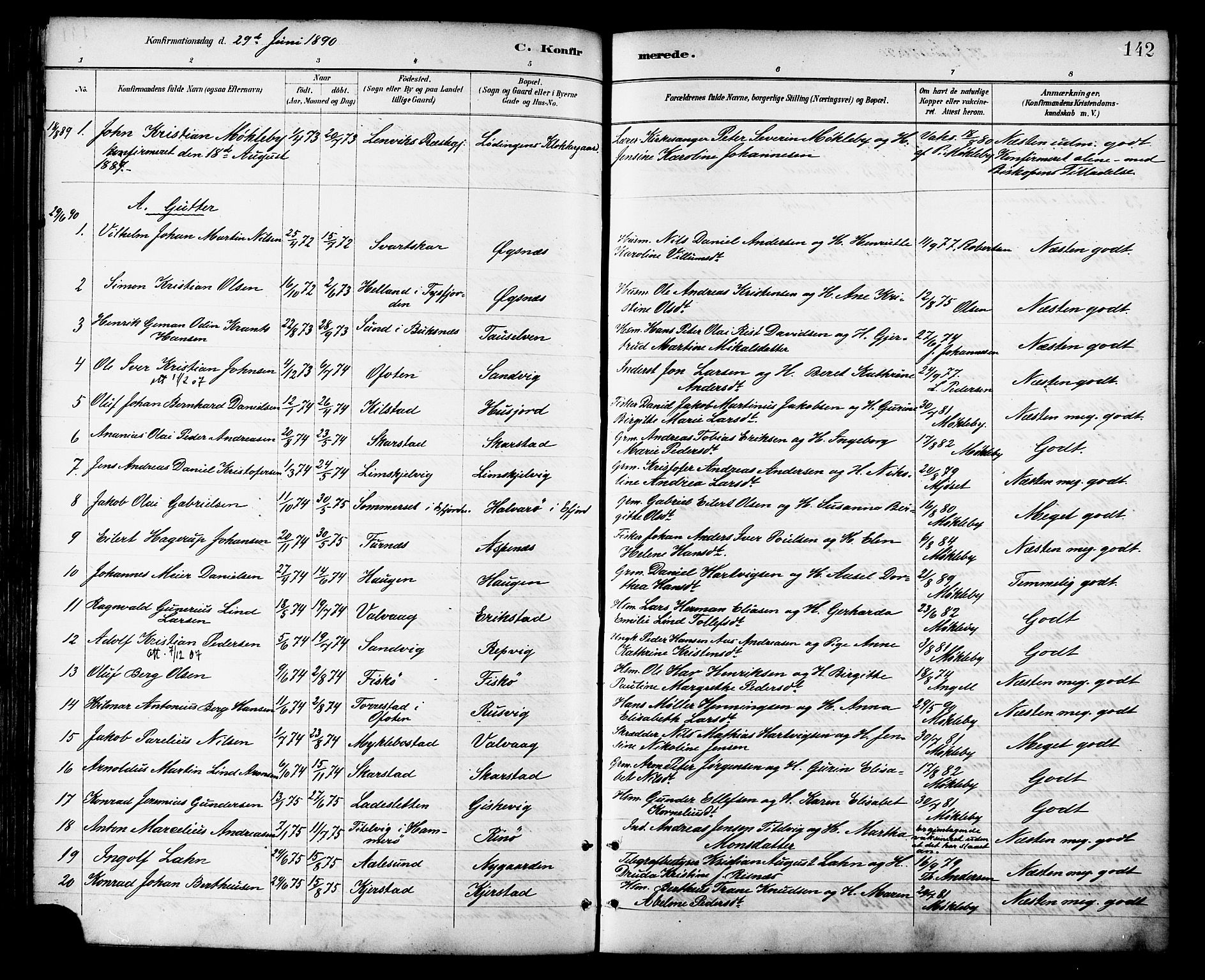 Ministerialprotokoller, klokkerbøker og fødselsregistre - Nordland, SAT/A-1459/872/L1035: Parish register (official) no. 872A10, 1884-1896, p. 142