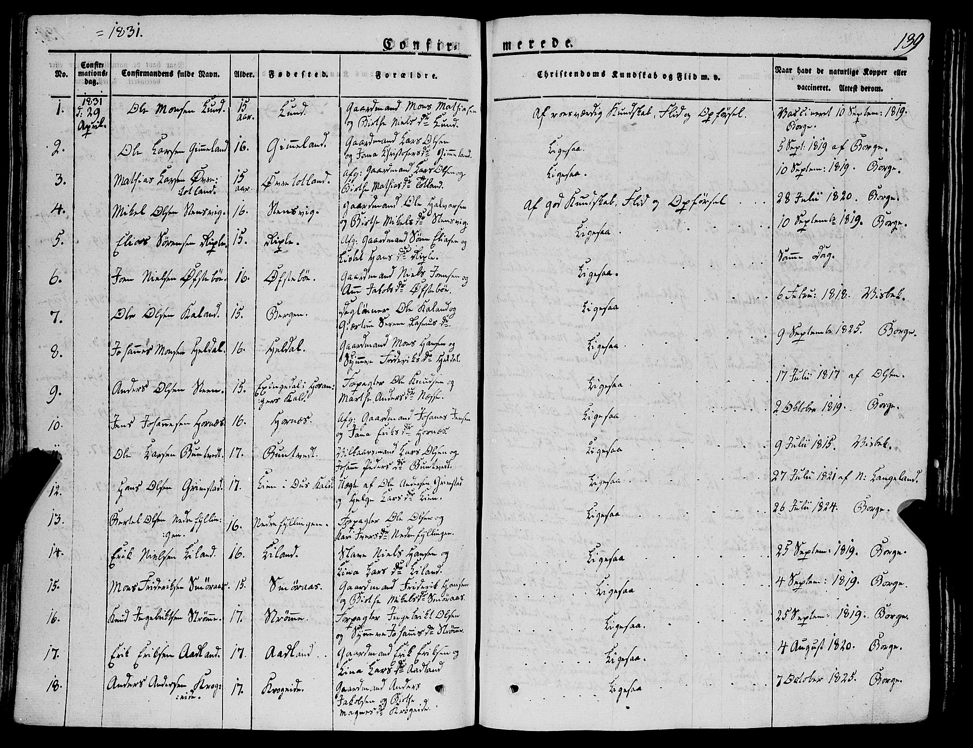 Fana Sokneprestembete, SAB/A-75101/H/Haa/Haaa/L0008: Parish register (official) no. A 8, 1829-1851, p. 139