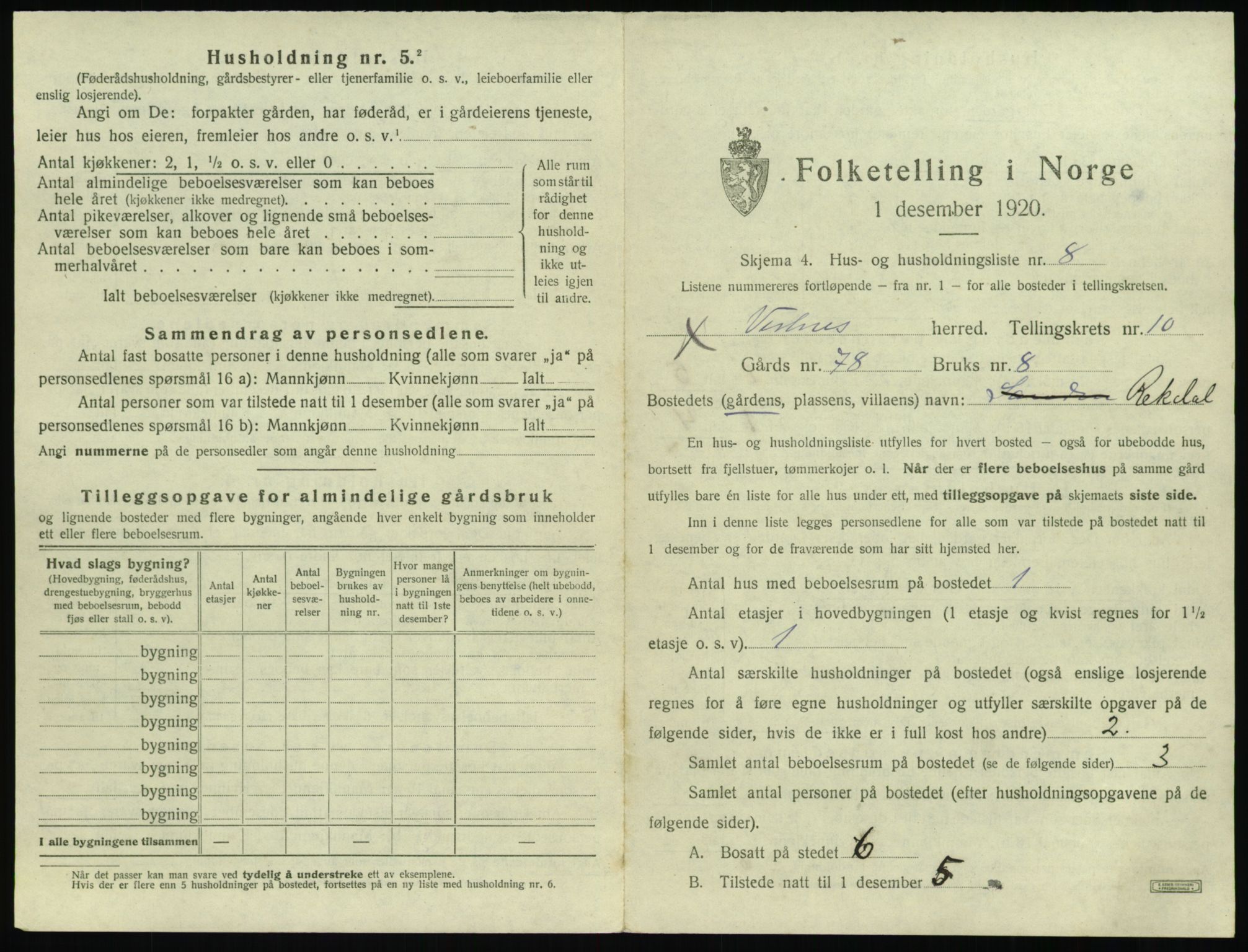 SAT, 1920 census for Vestnes, 1920, p. 1061