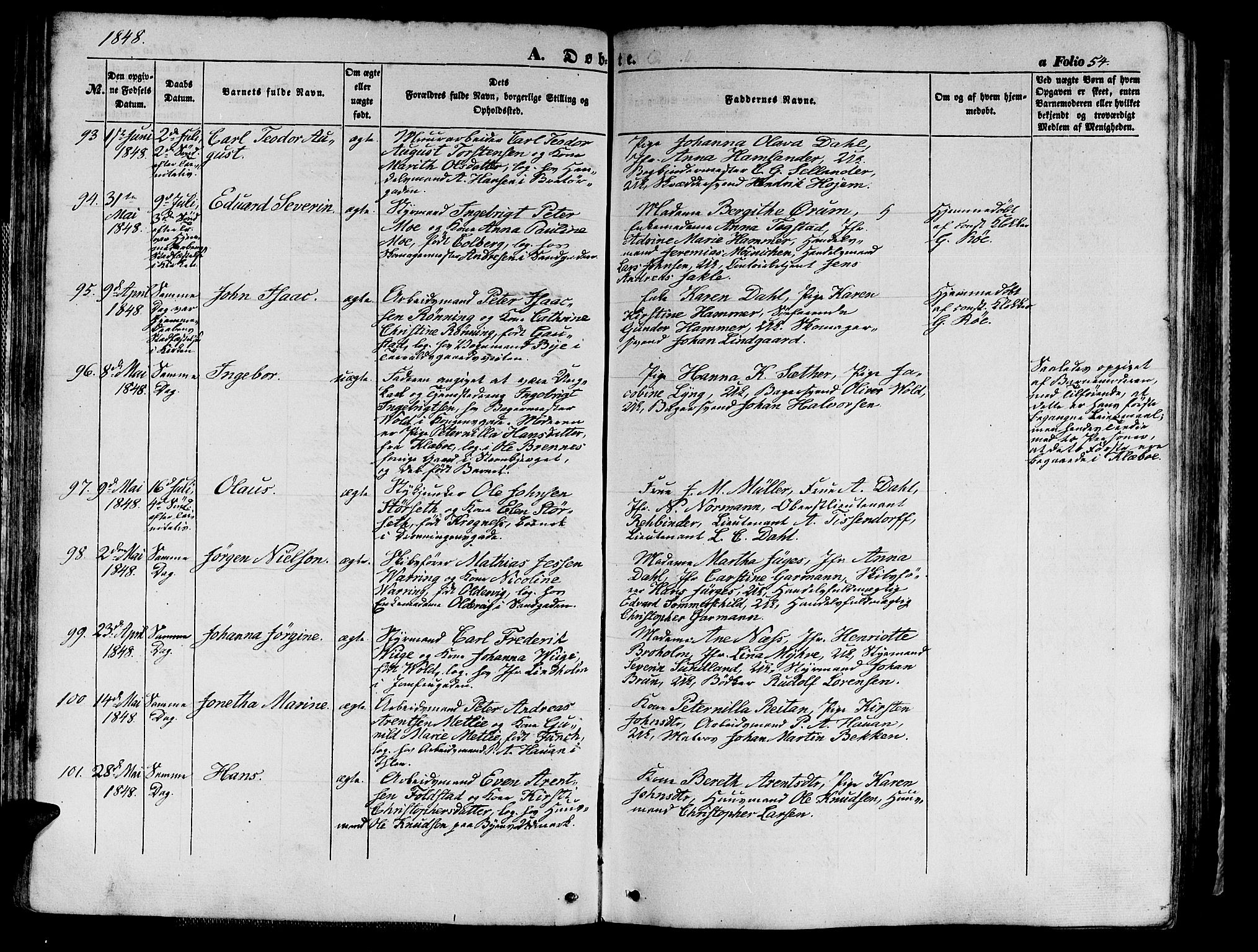 Ministerialprotokoller, klokkerbøker og fødselsregistre - Sør-Trøndelag, SAT/A-1456/602/L0137: Parish register (copy) no. 602C05, 1846-1856, p. 54
