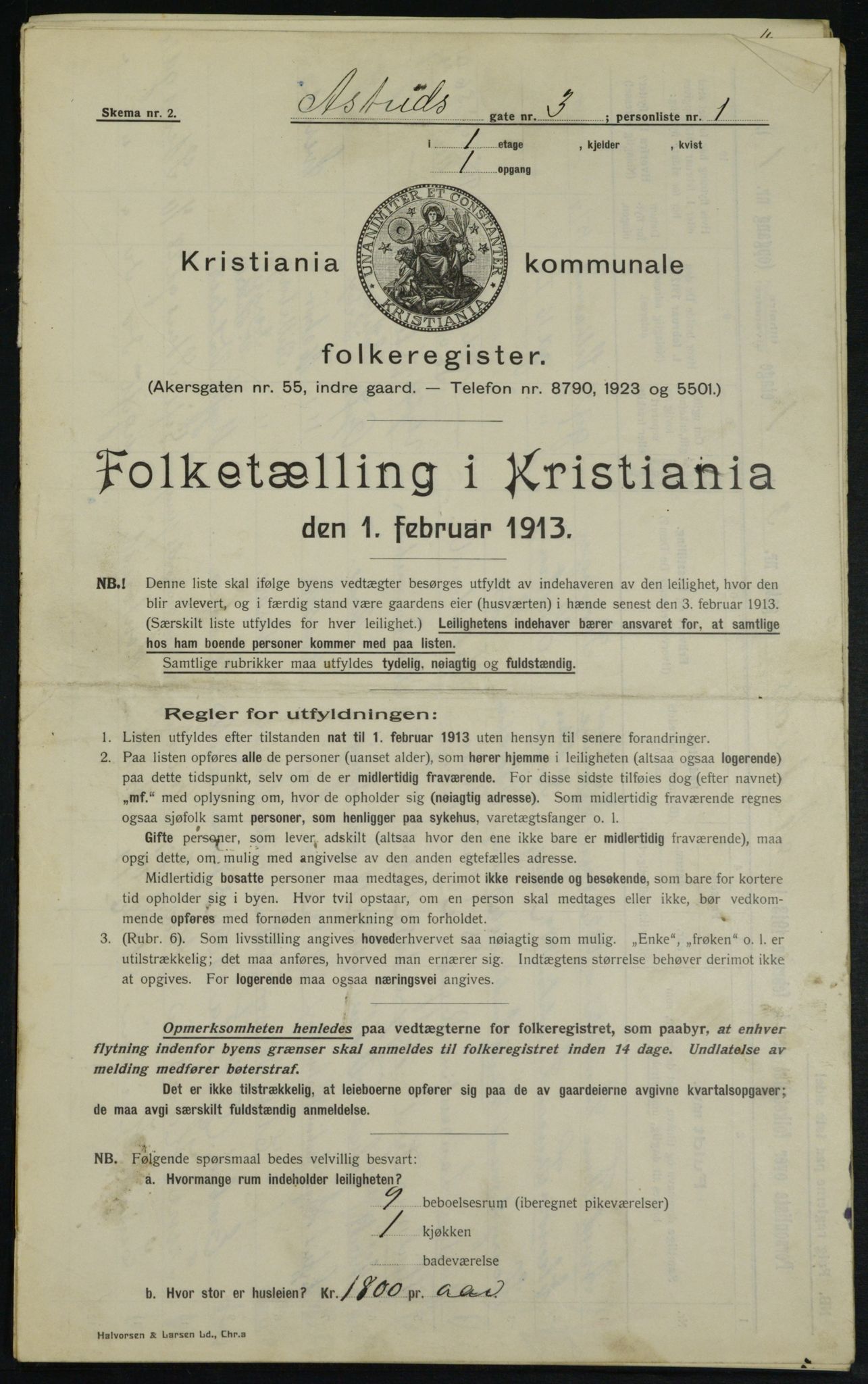 OBA, Municipal Census 1913 for Kristiania, 1913, p. 17199