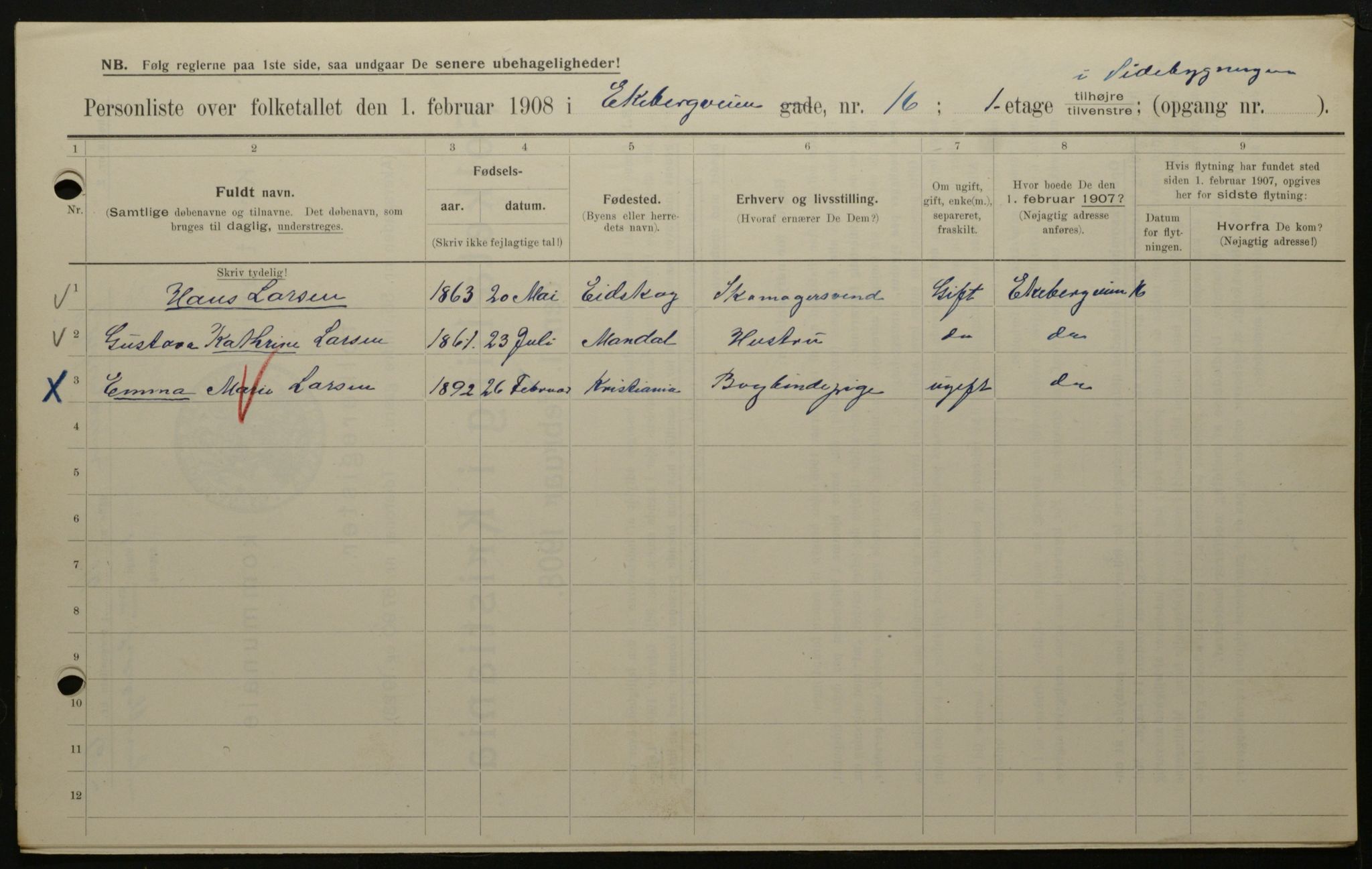 OBA, Municipal Census 1908 for Kristiania, 1908, p. 18528