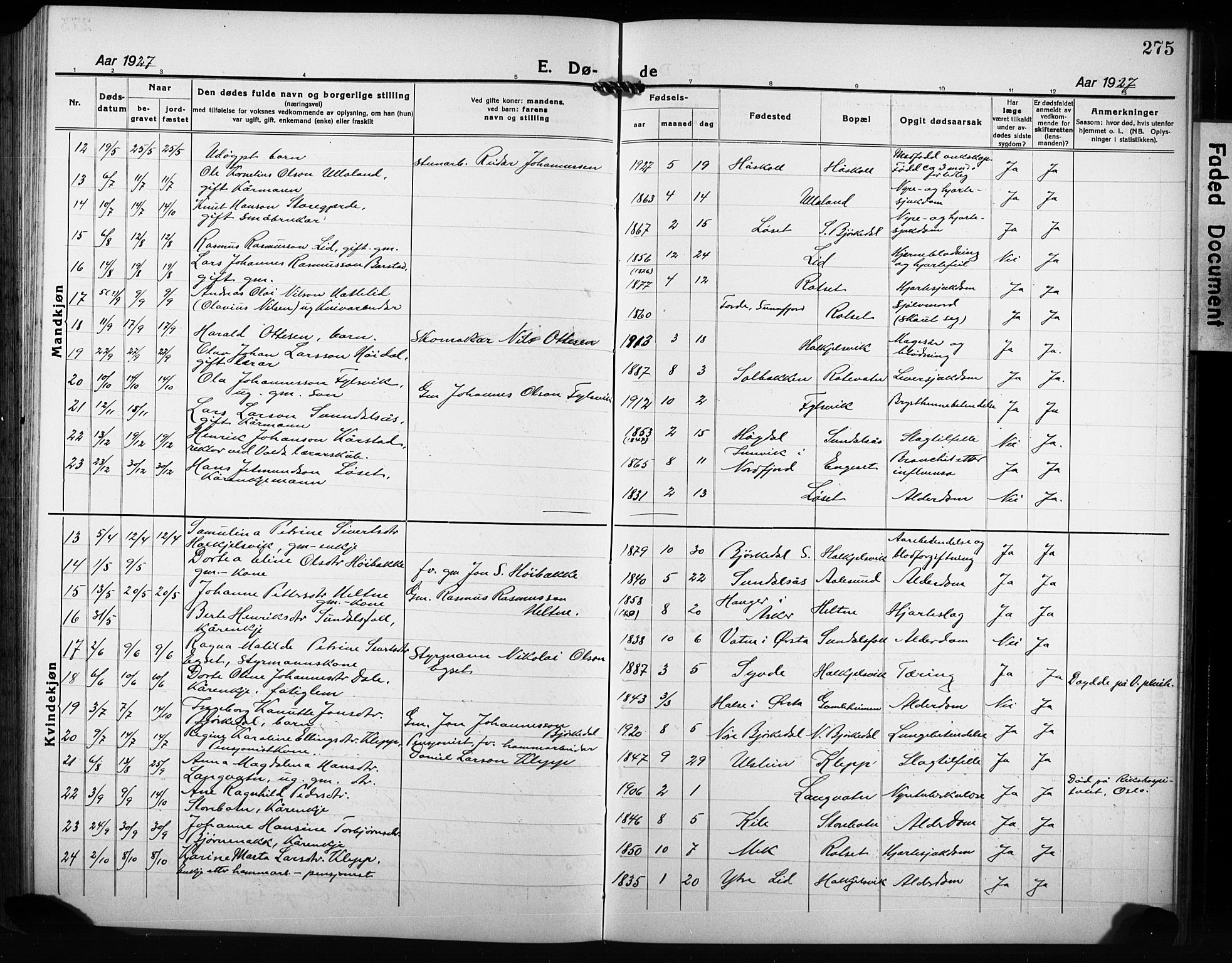 Ministerialprotokoller, klokkerbøker og fødselsregistre - Møre og Romsdal, AV/SAT-A-1454/511/L0160: Parish register (copy) no. 511C06, 1920-1932, p. 275