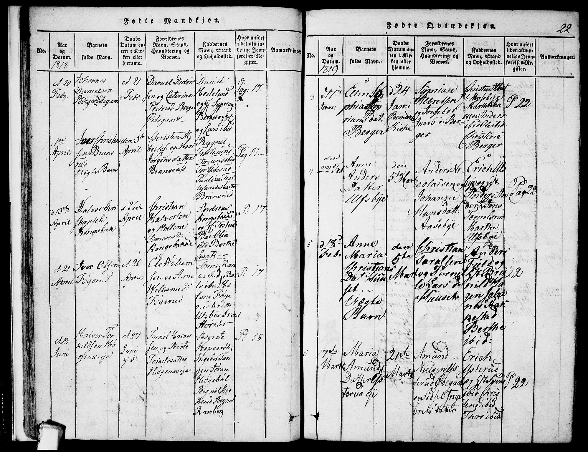 Rødenes prestekontor Kirkebøker, AV/SAO-A-2005/F/Fa/L0004: Parish register (official) no. I 4, 1814-1838, p. 22