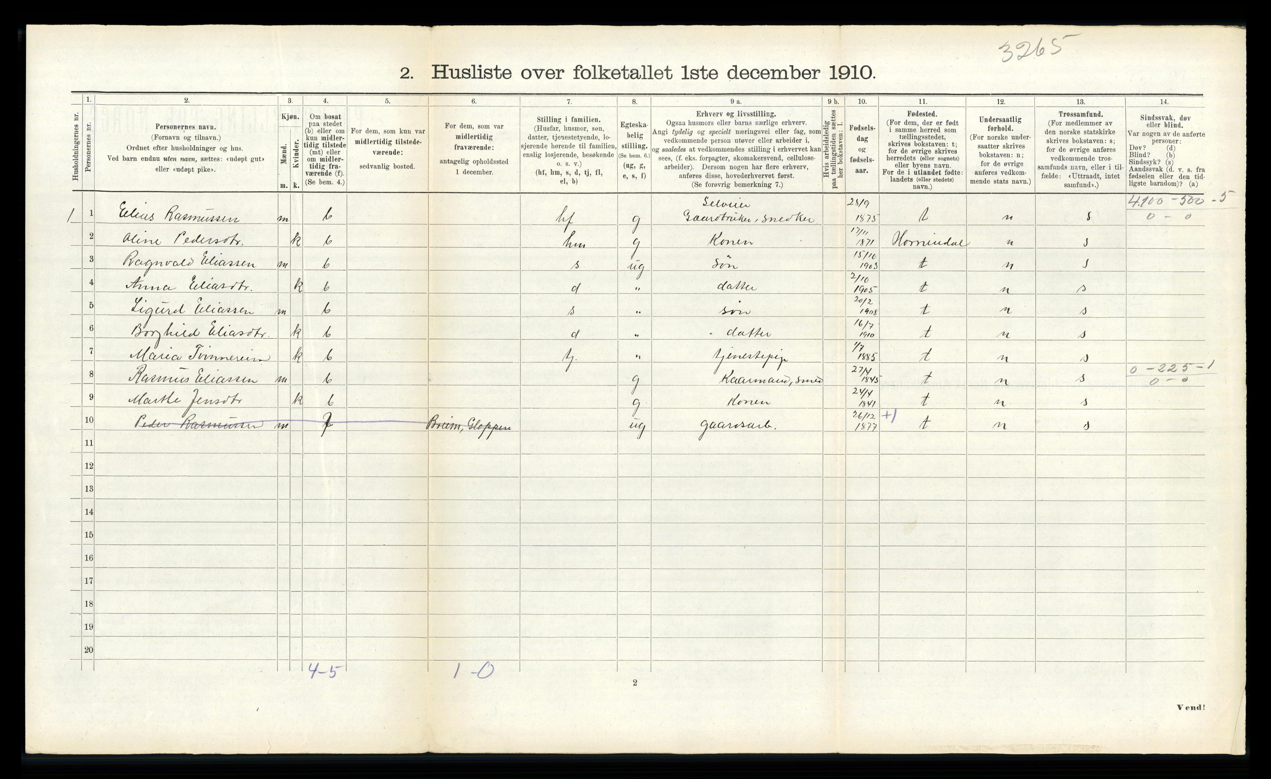 RA, 1910 census for Innvik, 1910, p. 67