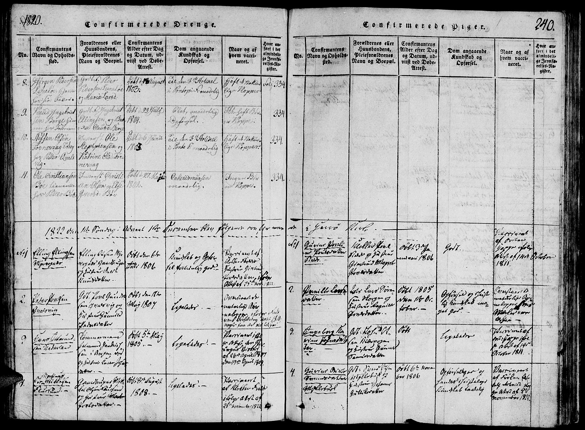 Ministerialprotokoller, klokkerbøker og fødselsregistre - Møre og Romsdal, AV/SAT-A-1454/507/L0069: Parish register (official) no. 507A04, 1816-1841, p. 240