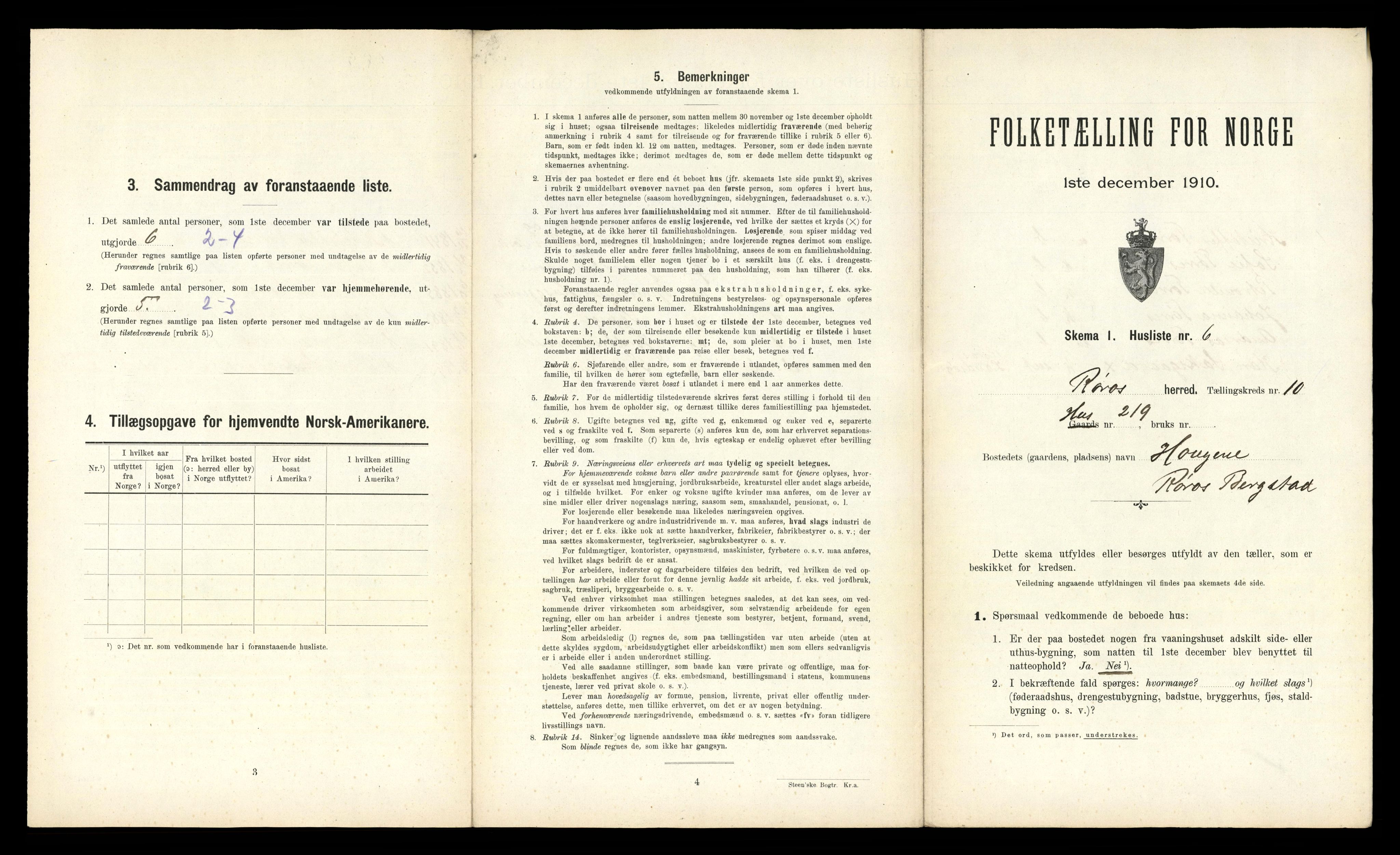 RA, 1910 census for Røros, 1910, p. 1191