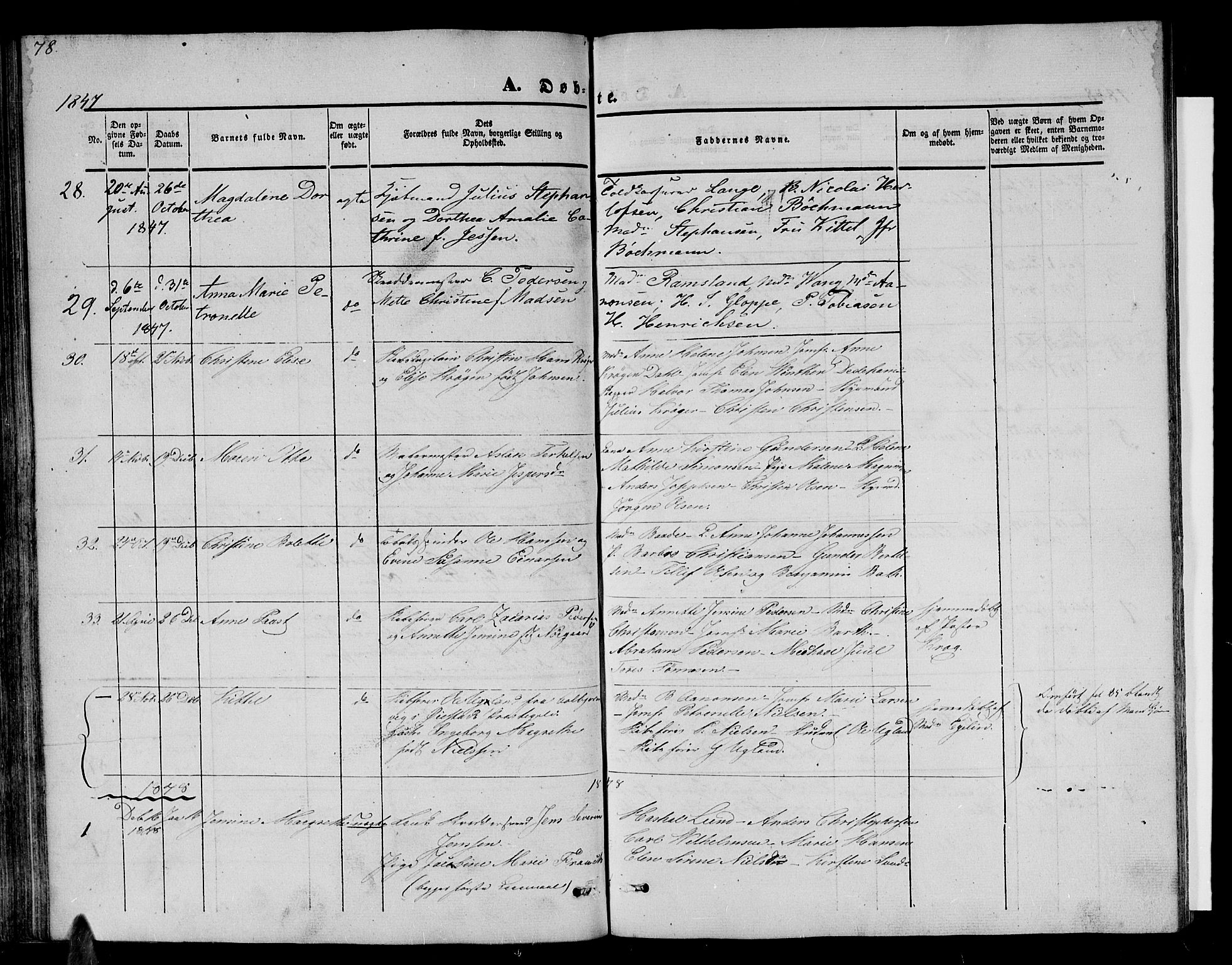 Arendal sokneprestkontor, Trefoldighet, SAK/1111-0040/F/Fb/L0002: Parish register (copy) no. B 2, 1838-1860, p. 78