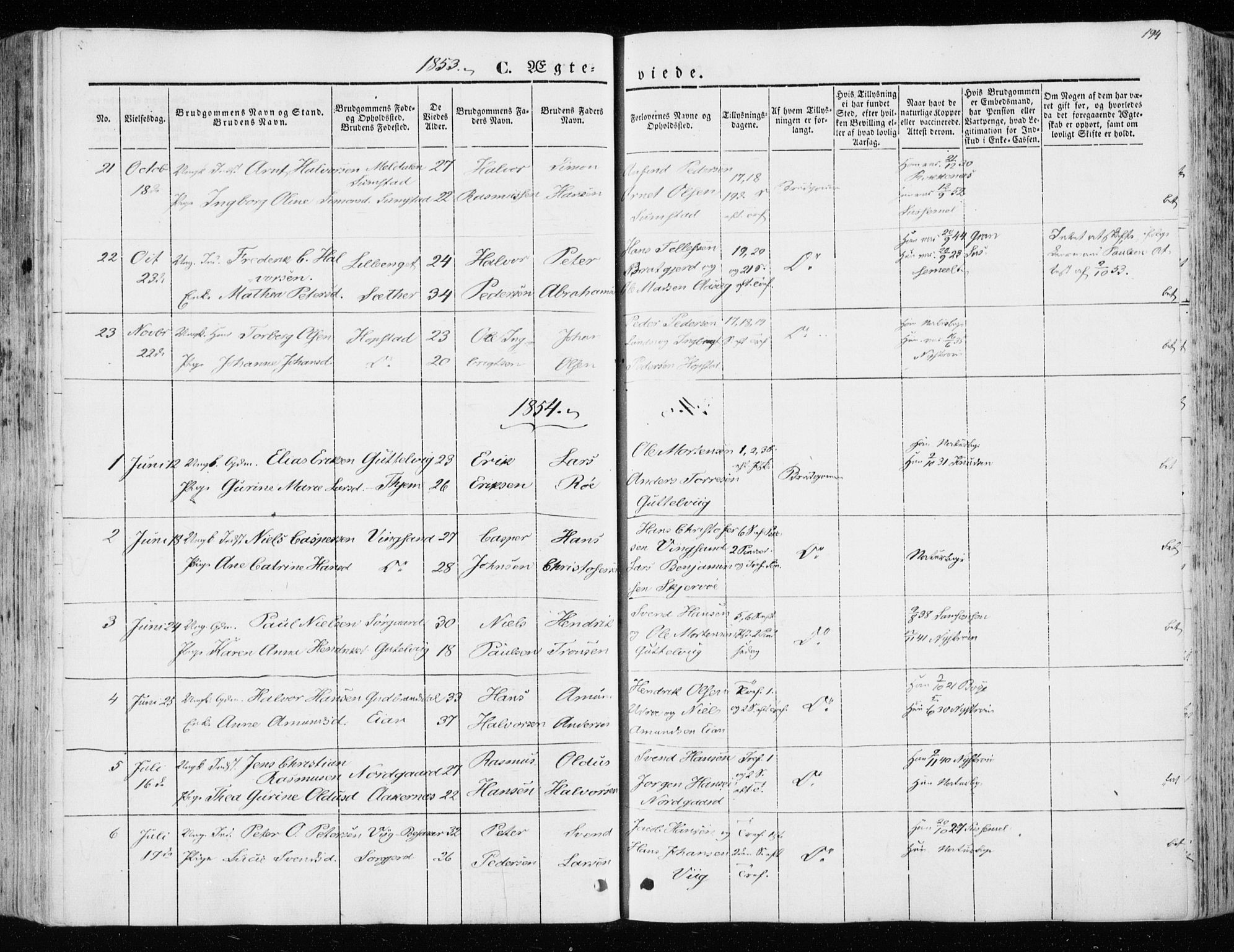 Ministerialprotokoller, klokkerbøker og fødselsregistre - Sør-Trøndelag, AV/SAT-A-1456/657/L0704: Parish register (official) no. 657A05, 1846-1857, p. 194