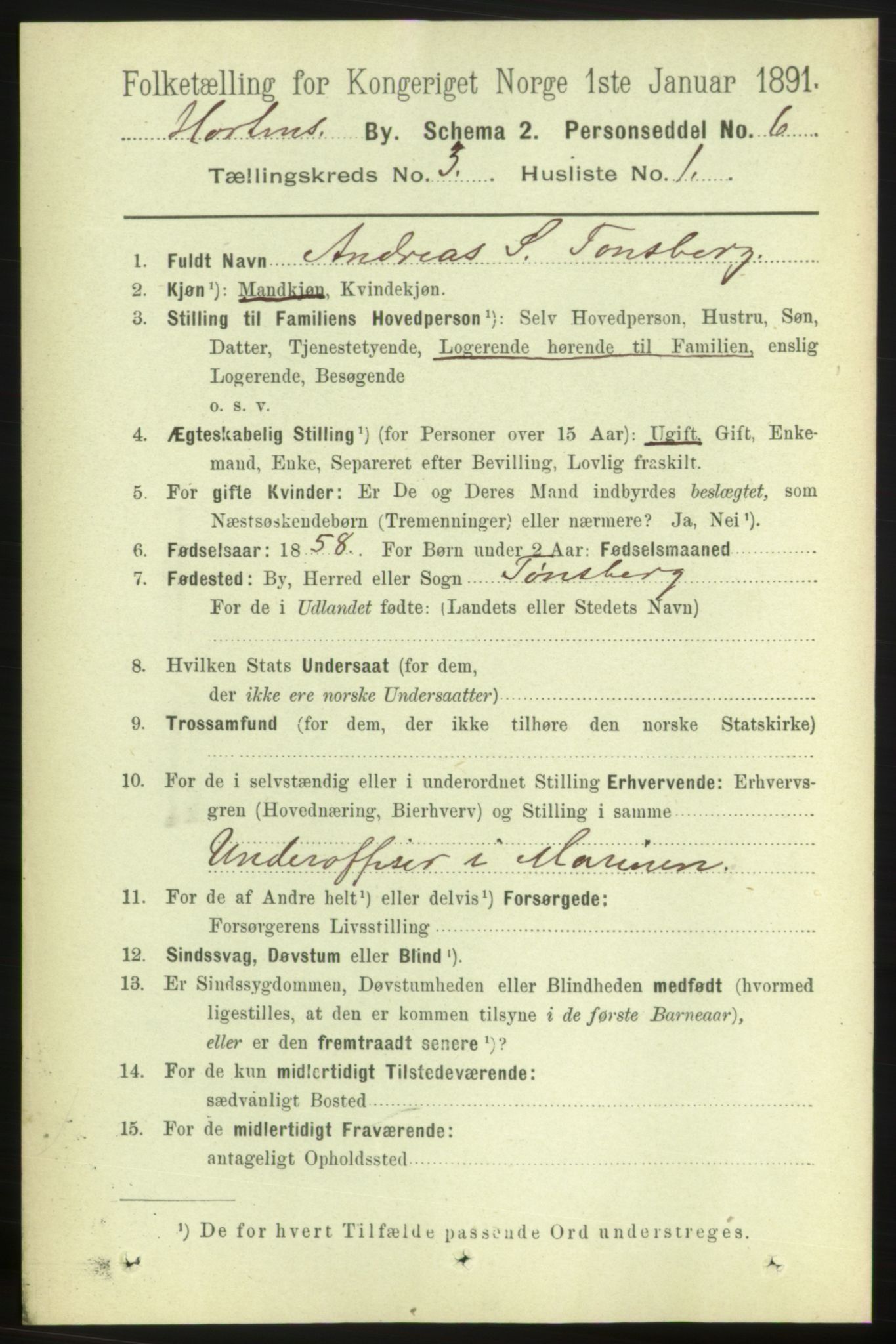 RA, 1891 census for 0703 Horten, 1891, p. 2692