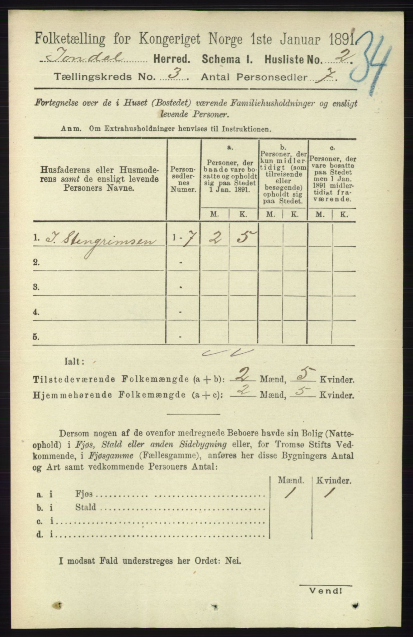 RA, 1891 census for 1227 Jondal, 1891, p. 1180