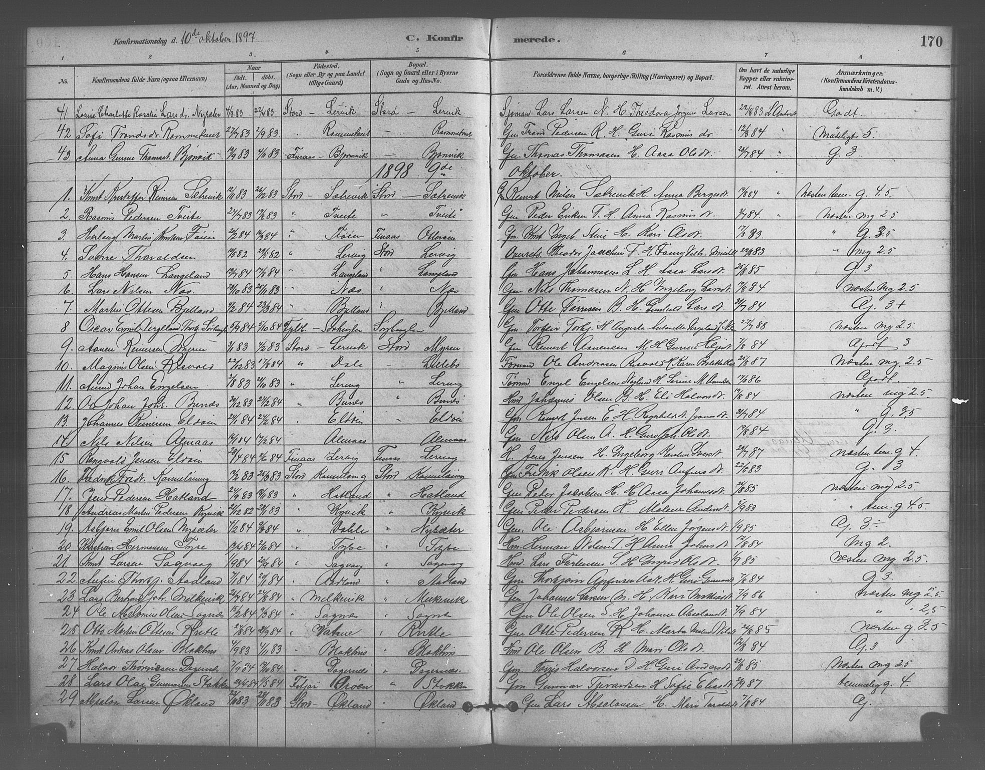 Stord sokneprestembete, SAB/A-78201/H/Hab: Parish register (copy) no. A 2, 1879-1909, p. 170