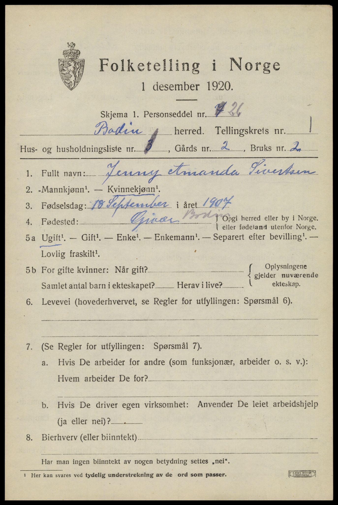 SAT, 1920 census for Bodin, 1920, p. 1918