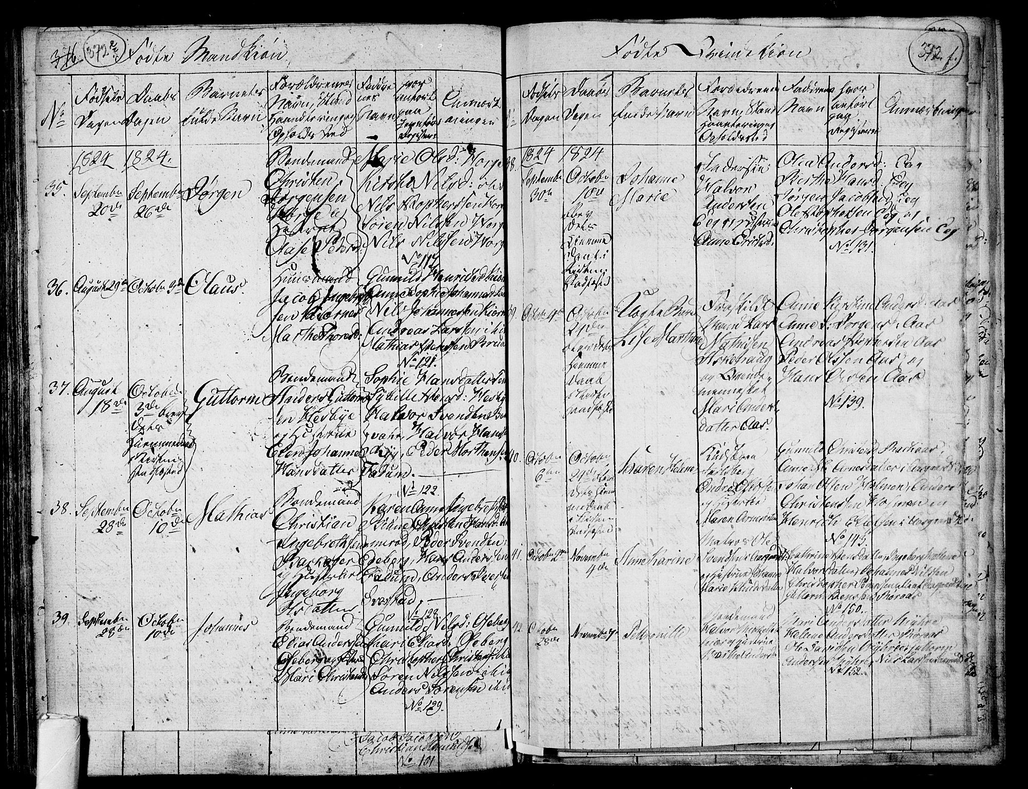 Sem kirkebøker, AV/SAKO-A-5/F/Fa/L0004: Parish register (official) no. I 4, 1814-1825, p. 372-373