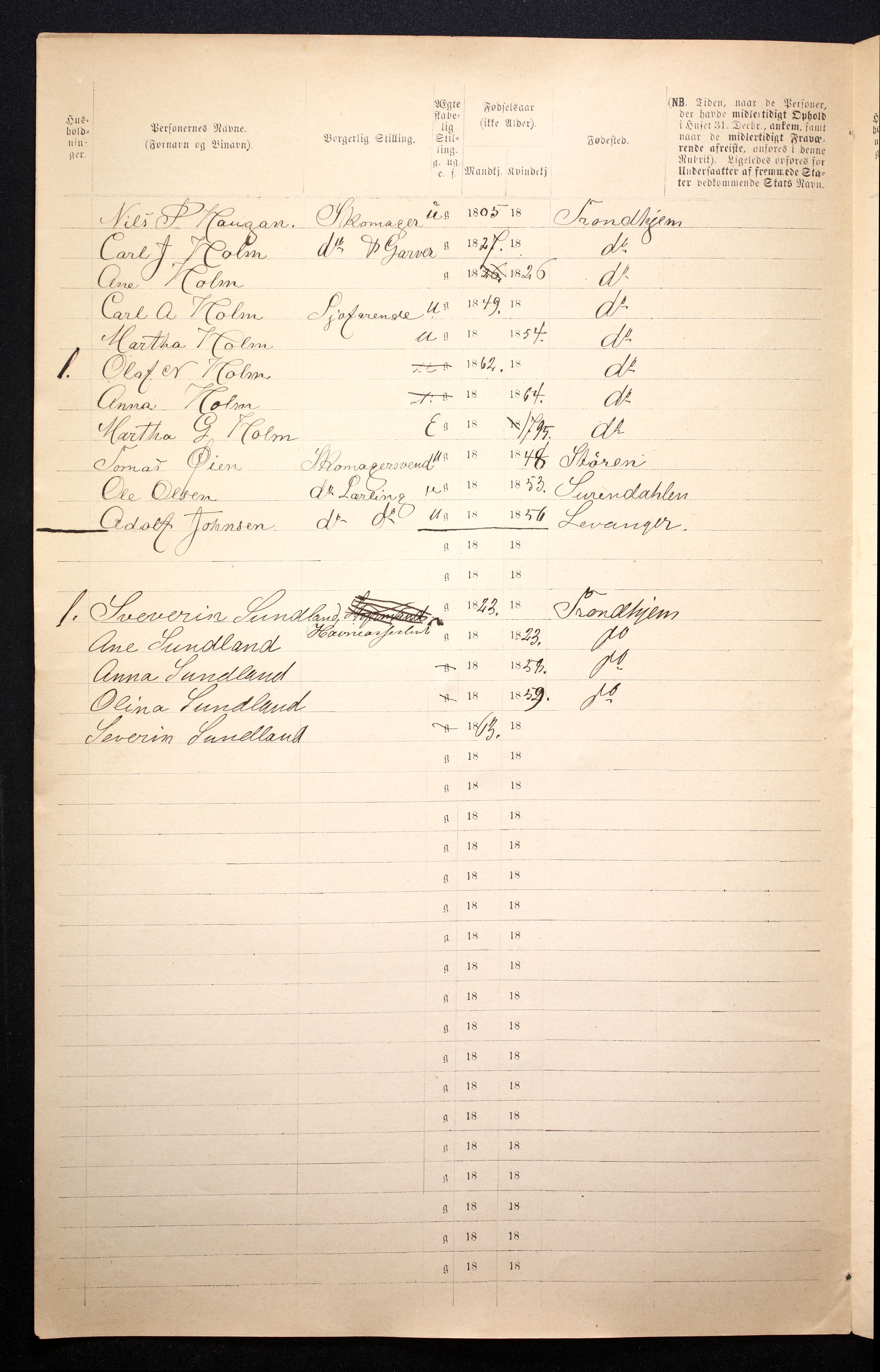 RA, 1871 census for 1601 Trondheim, 1870-1871, p. 6