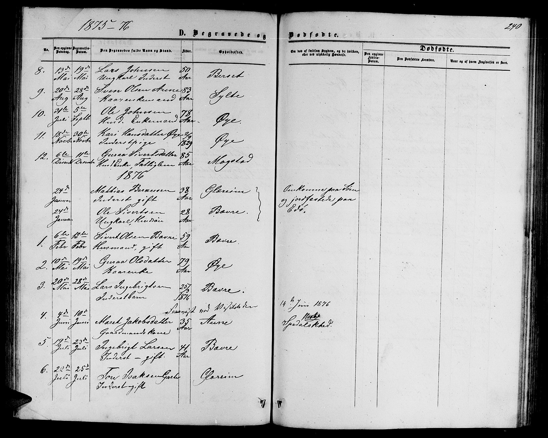 Ministerialprotokoller, klokkerbøker og fødselsregistre - Møre og Romsdal, SAT/A-1454/595/L1051: Parish register (copy) no. 595C03, 1866-1891, p. 240