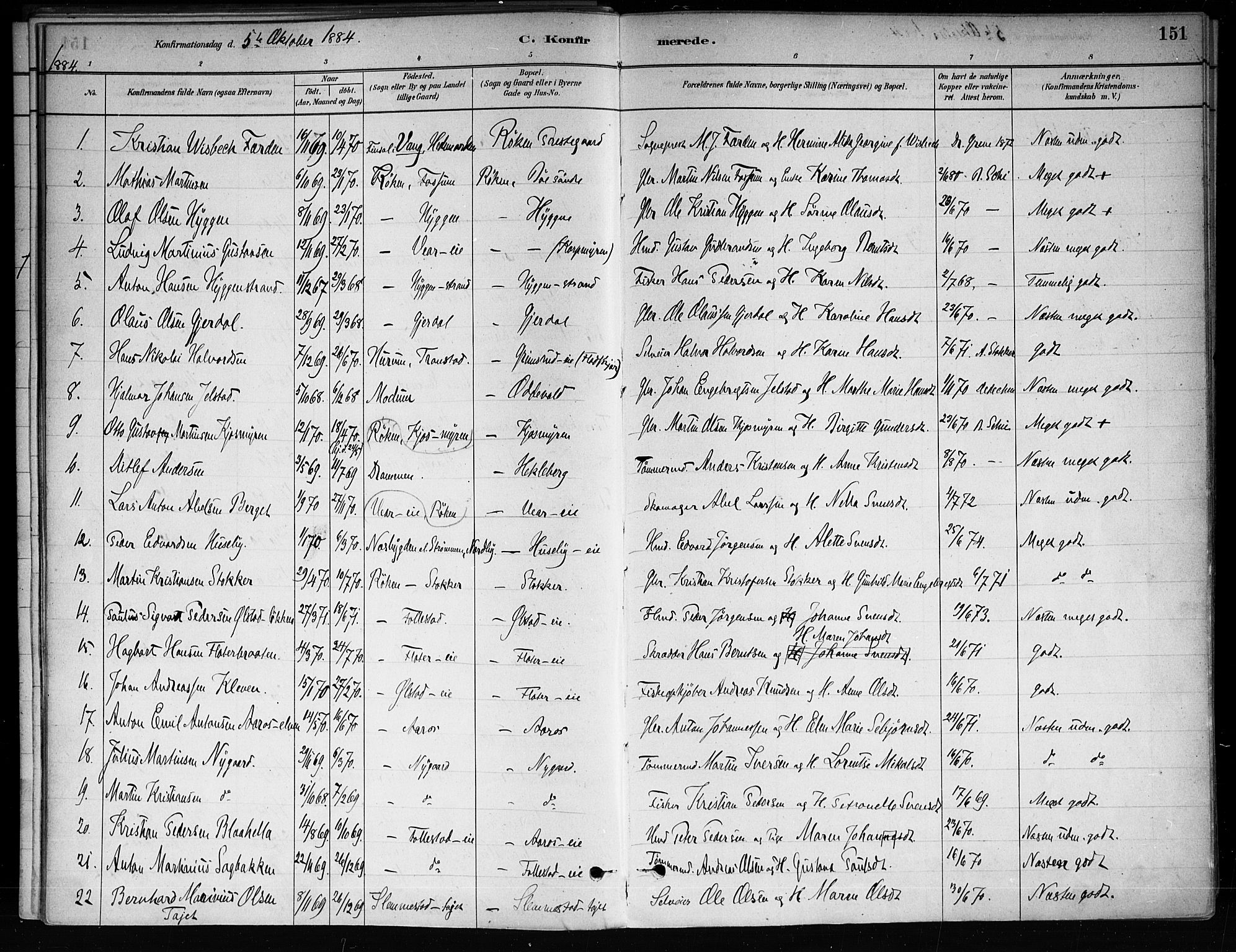 Røyken kirkebøker, SAKO/A-241/F/Fa/L0008: Parish register (official) no. 8, 1880-1897, p. 151