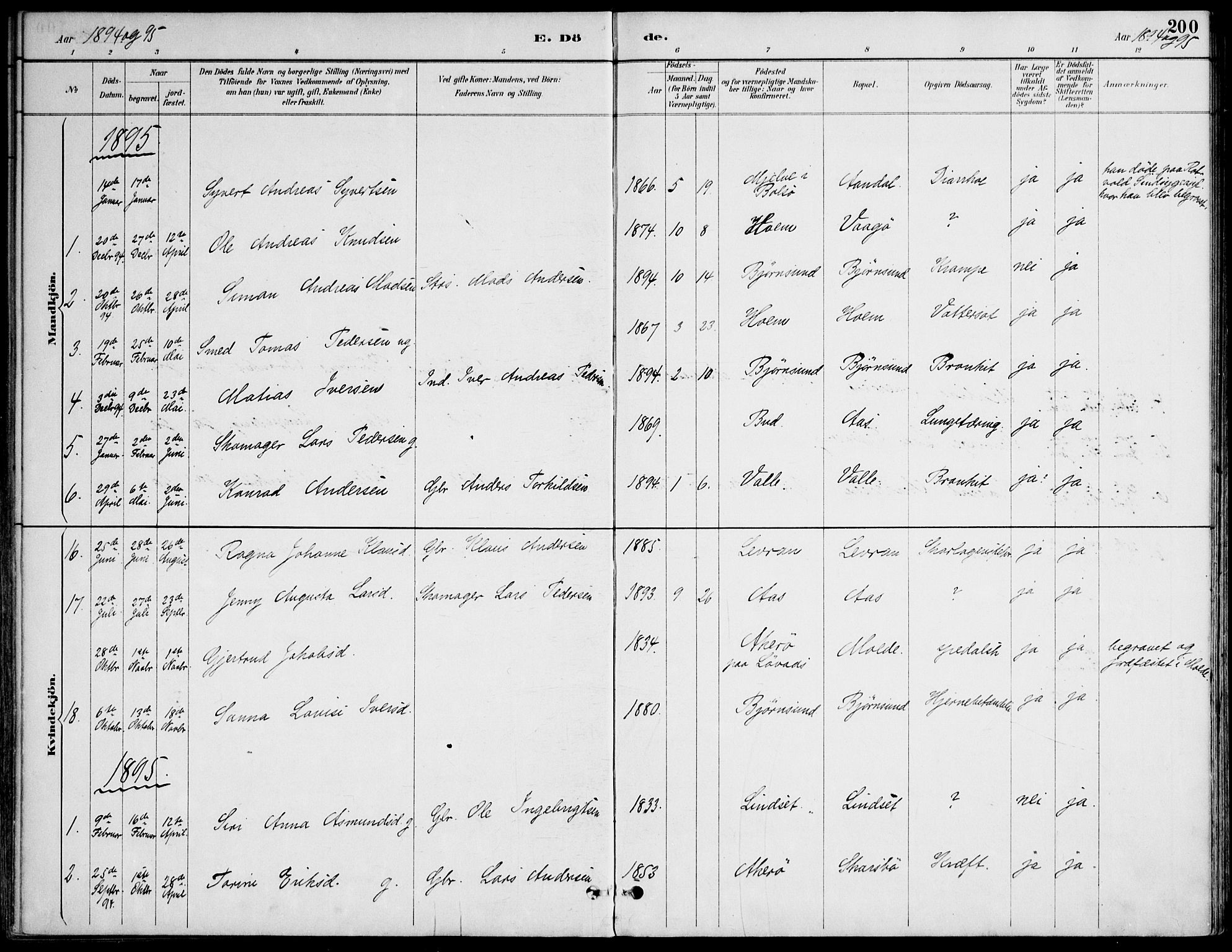 Ministerialprotokoller, klokkerbøker og fødselsregistre - Møre og Romsdal, AV/SAT-A-1454/565/L0750: Parish register (official) no. 565A04, 1887-1905, p. 200