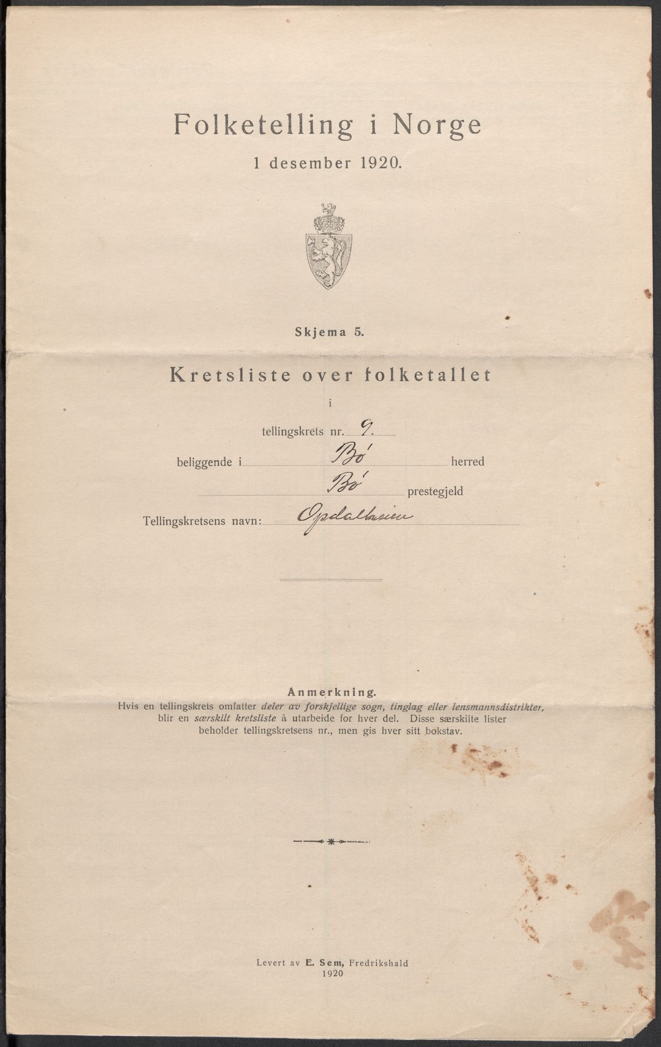 SAKO, 1920 census for Bø (Telemark), 1920, p. 29