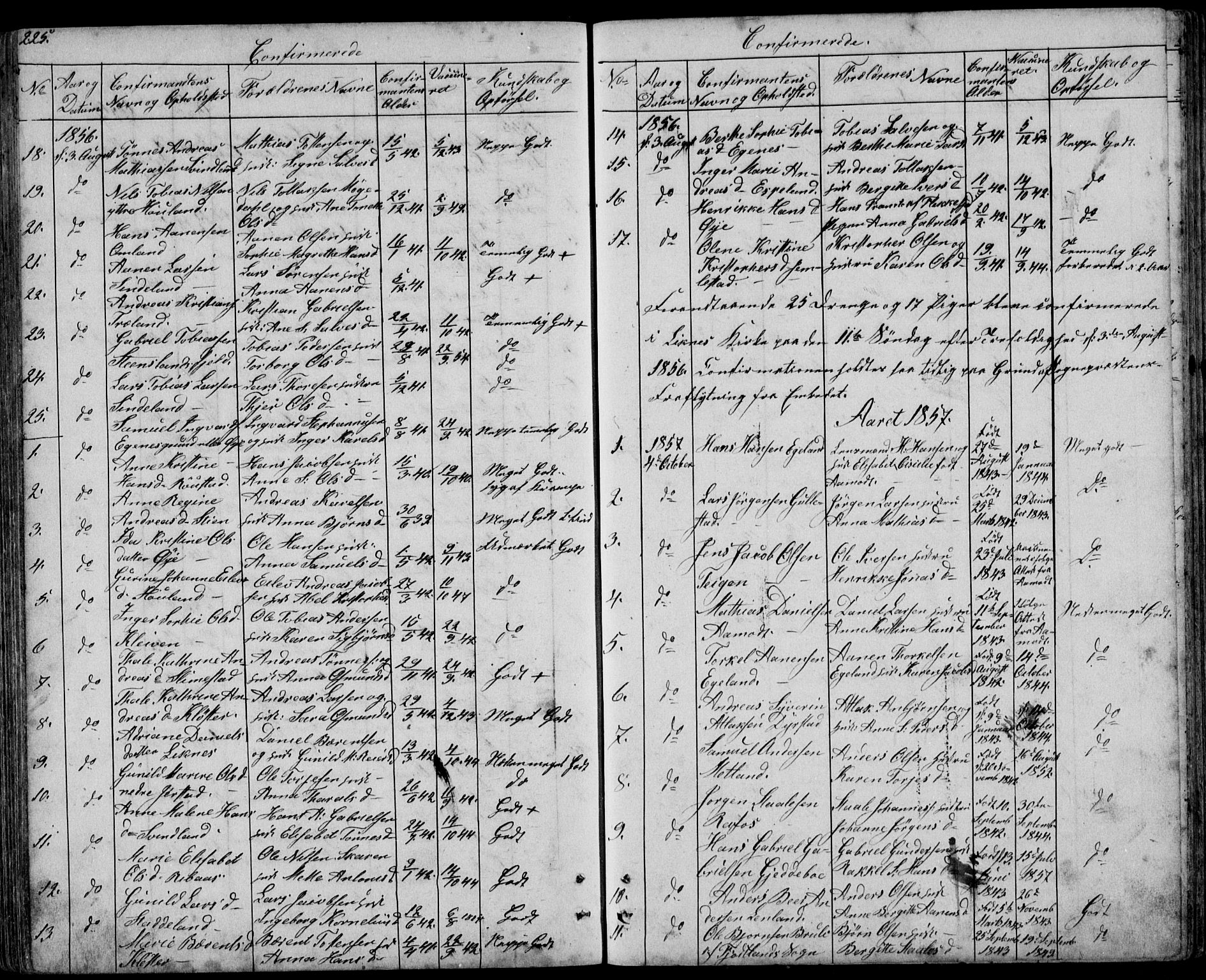 Kvinesdal sokneprestkontor, SAK/1111-0026/F/Fb/Fbb/L0001: Parish register (copy) no. B 1, 1852-1872, p. 225