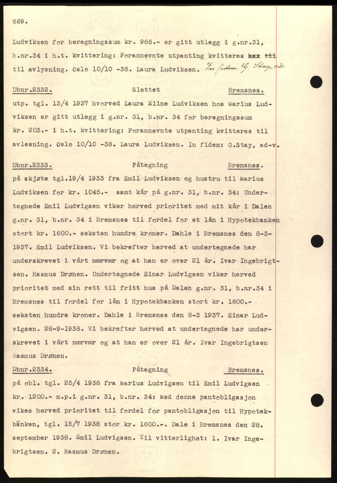 Nordmøre sorenskriveri, AV/SAT-A-4132/1/2/2Ca: Mortgage book no. C80, 1936-1939, Diary no: : 2332/1938