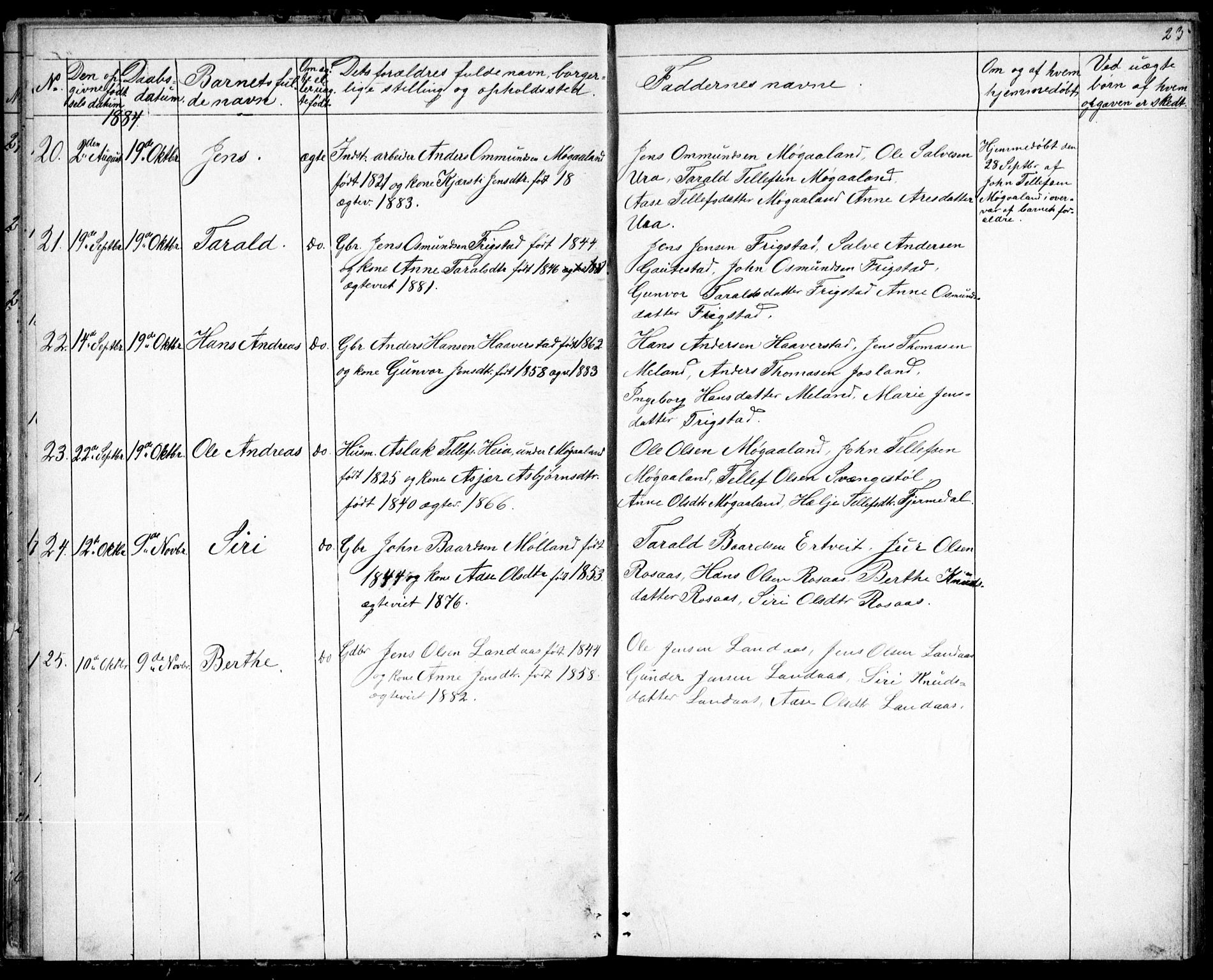 Evje sokneprestkontor, SAK/1111-0008/F/Fb/Fbc/L0003: Parish register (copy) no. B 3, 1876-1889, p. 23