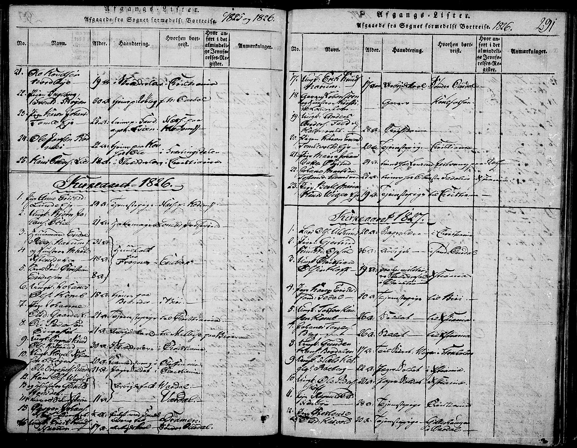 Land prestekontor, SAH/PREST-120/H/Ha/Haa/L0007: Parish register (official) no. 7, 1814-1830, p. 291