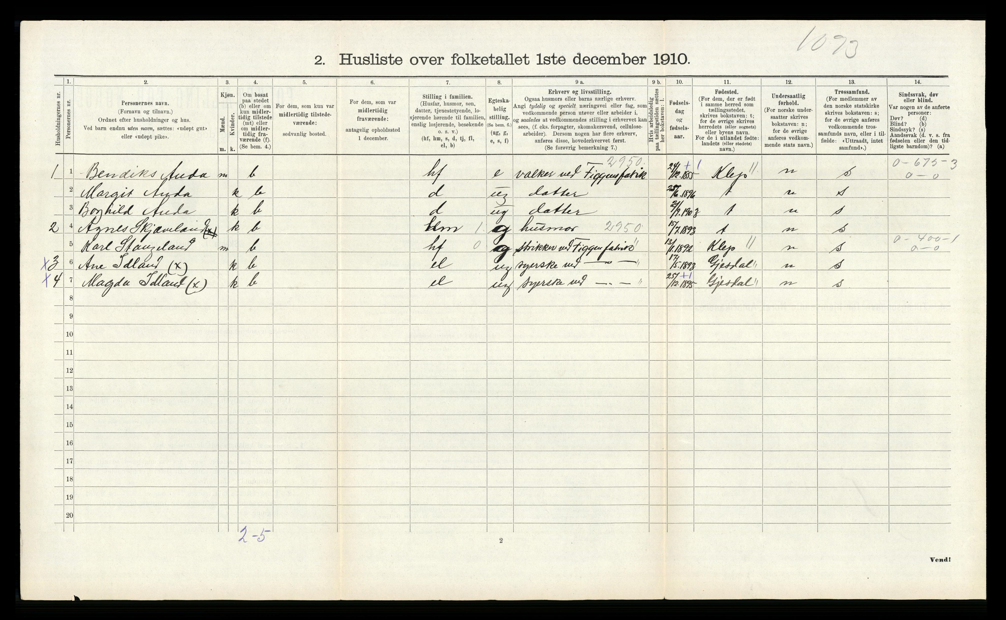 RA, 1910 census for Høyland, 1910, p. 419