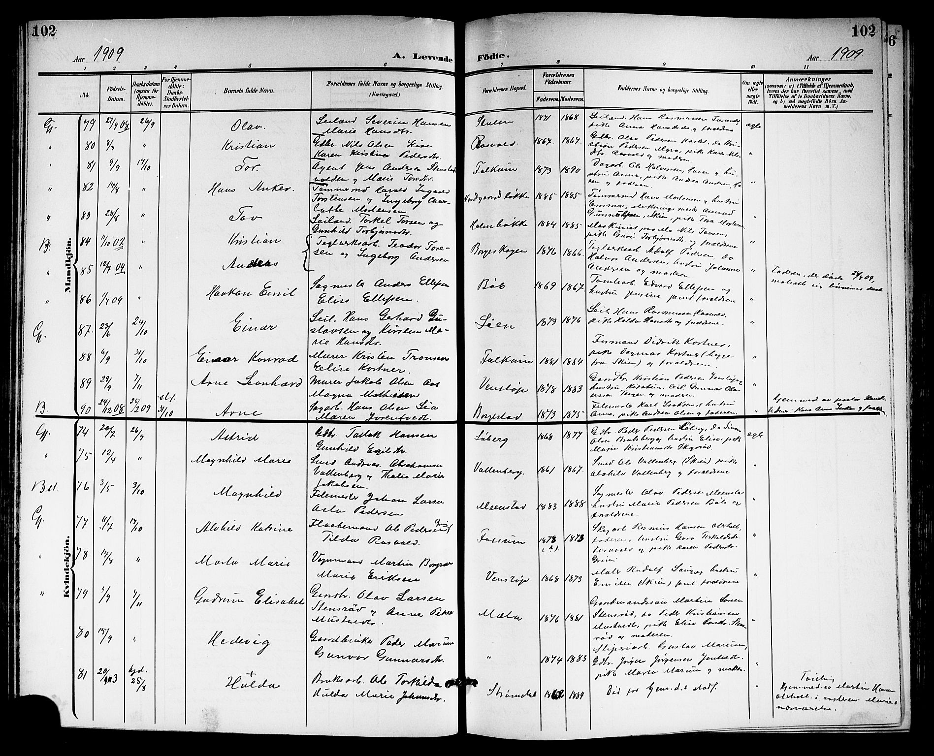 Gjerpen kirkebøker, SAKO/A-265/G/Ga/L0003: Parish register (copy) no. I 3, 1901-1919, p. 102