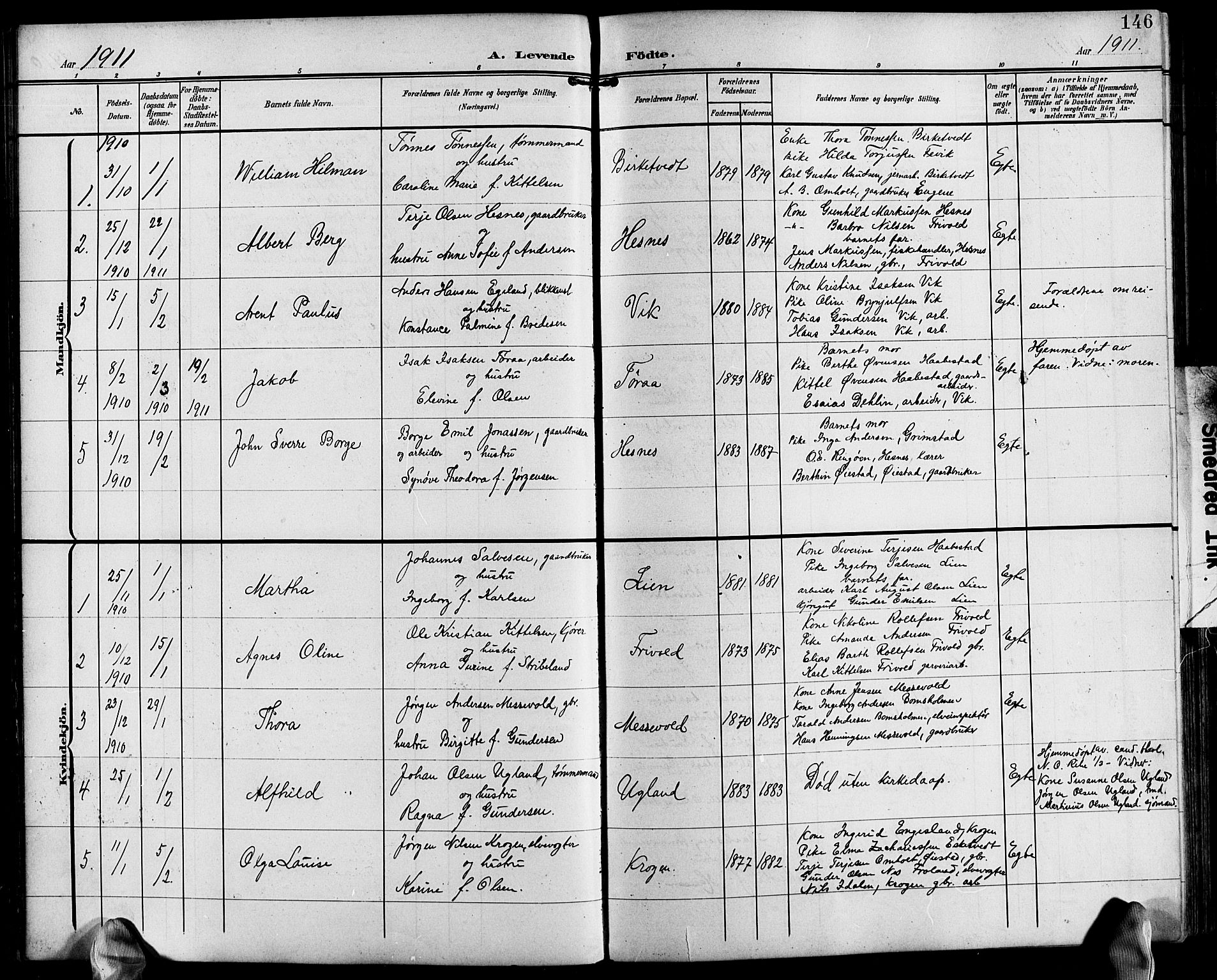Fjære sokneprestkontor, SAK/1111-0011/F/Fb/L0012: Parish register (copy) no. B 12, 1902-1925, p. 146