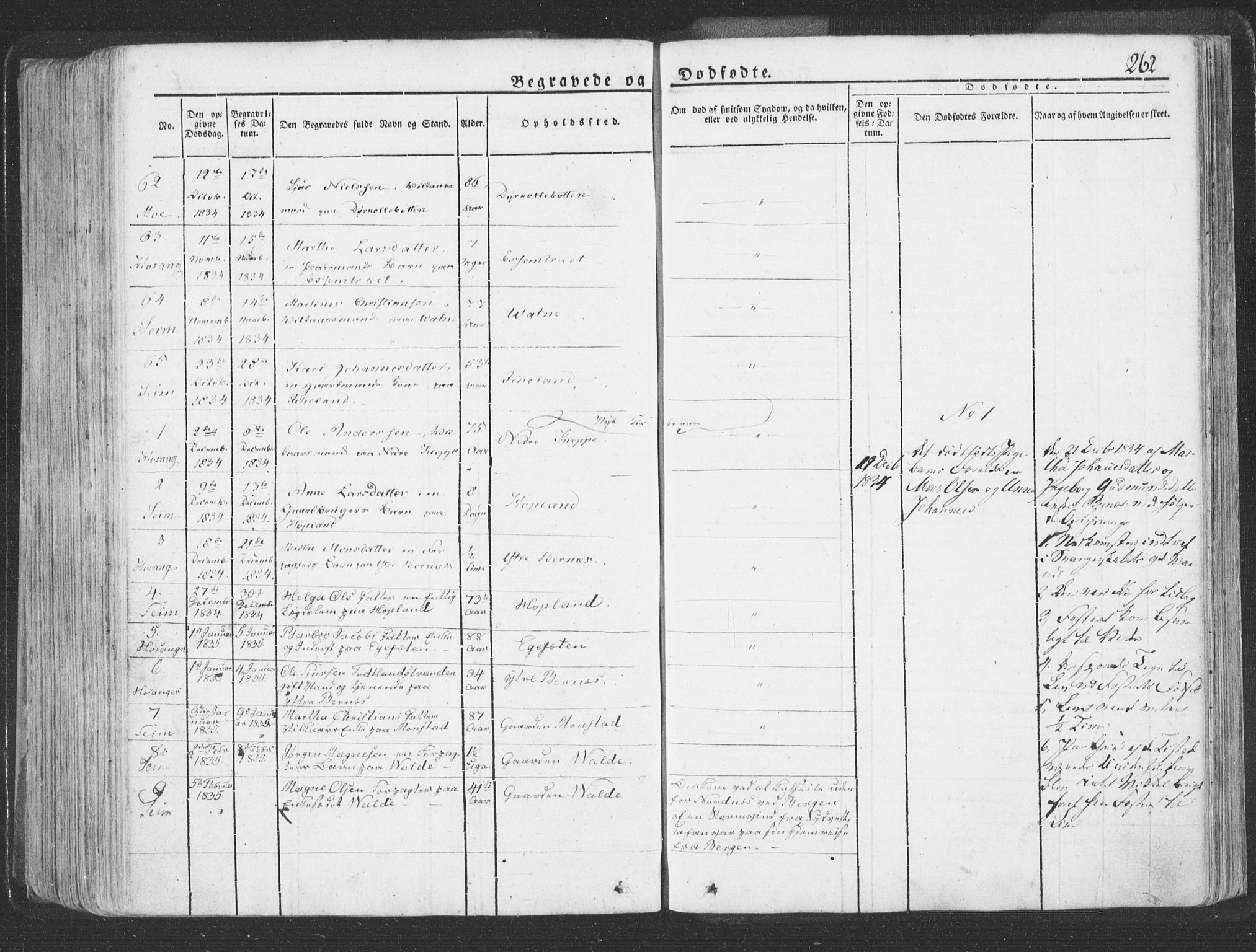 Hosanger sokneprestembete, SAB/A-75801/H/Haa: Parish register (official) no. A 6, 1824-1835, p. 262