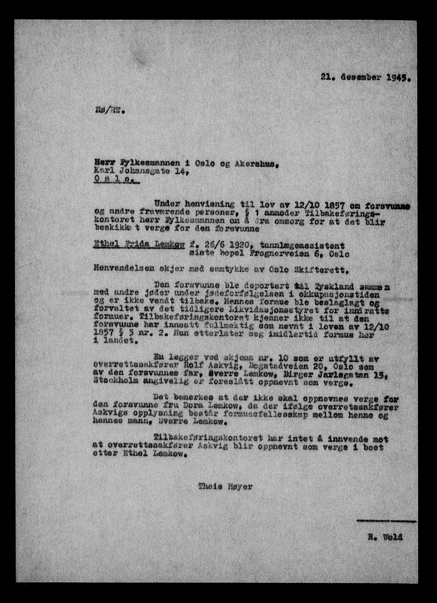 Justisdepartementet, Tilbakeføringskontoret for inndratte formuer, AV/RA-S-1564/H/Hc/Hcc/L0956: --, 1945-1947, p. 63