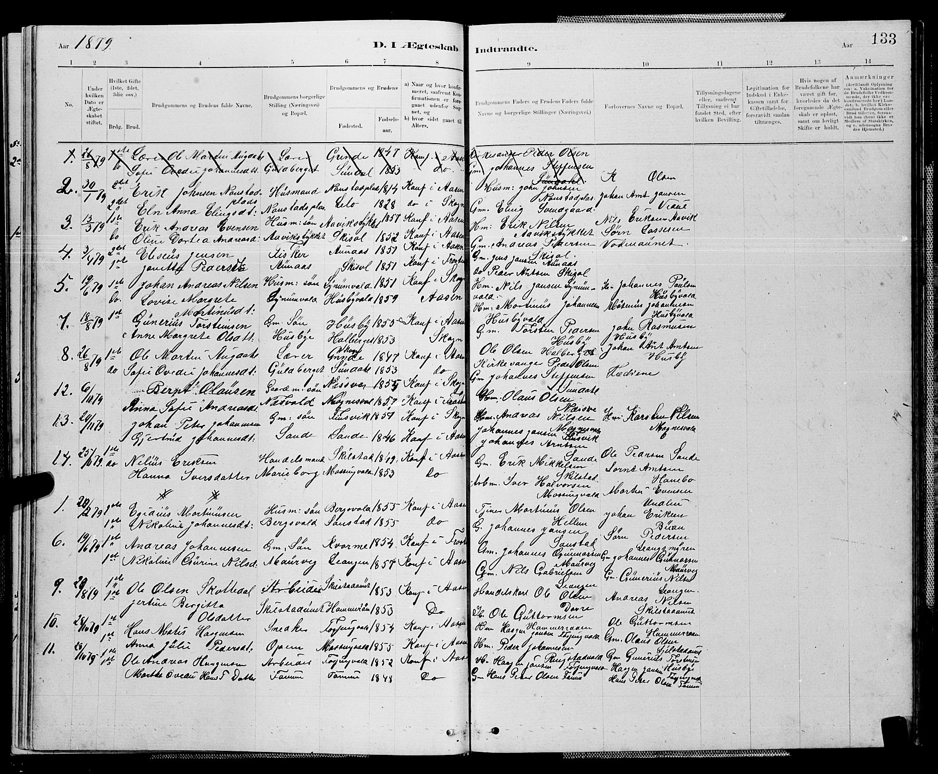 Ministerialprotokoller, klokkerbøker og fødselsregistre - Nord-Trøndelag, SAT/A-1458/714/L0134: Parish register (copy) no. 714C03, 1878-1898, p. 133