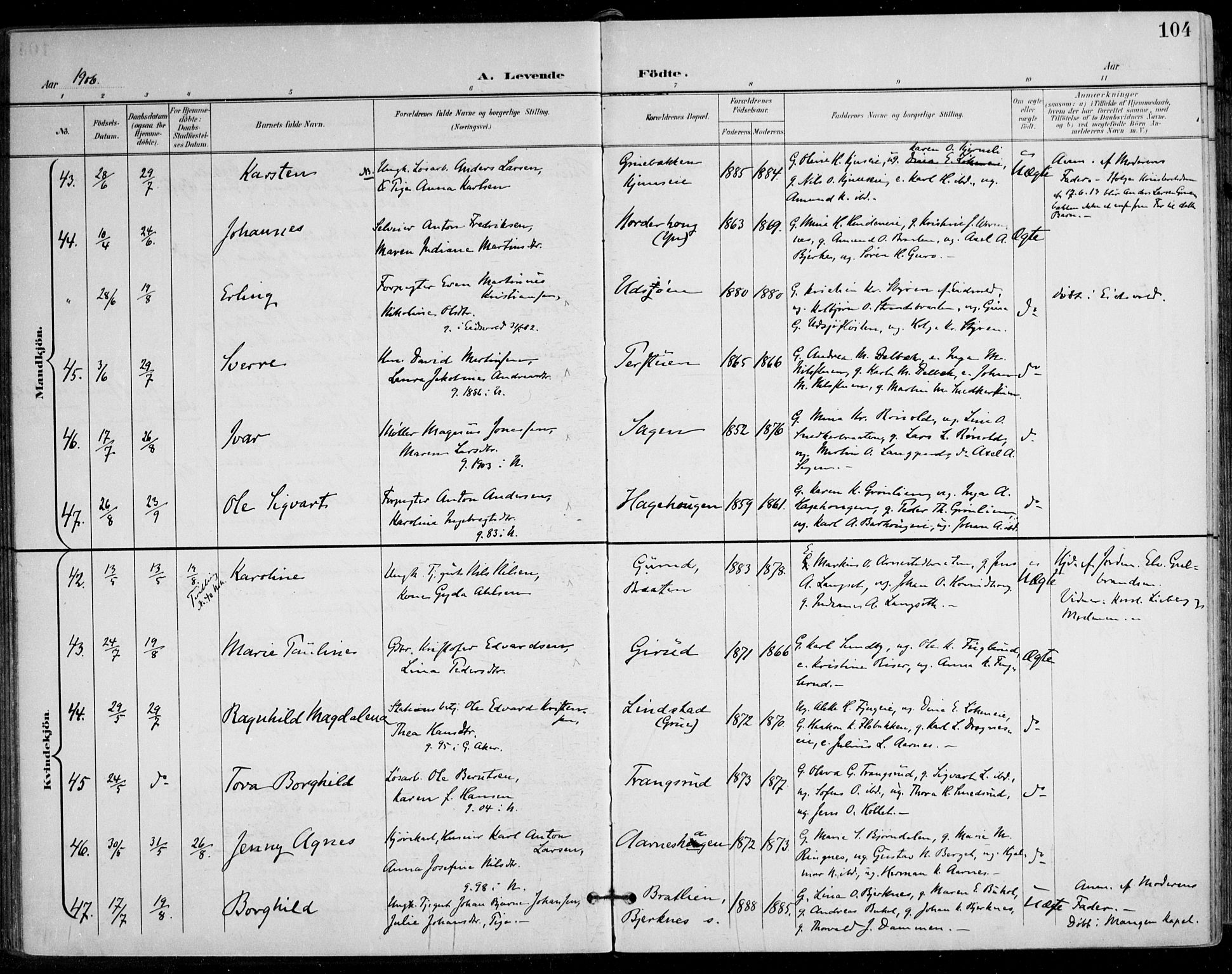 Nes prestekontor Kirkebøker, AV/SAO-A-10410/F/Fa/L0011: Parish register (official) no. I 11, 1899-1918, p. 104