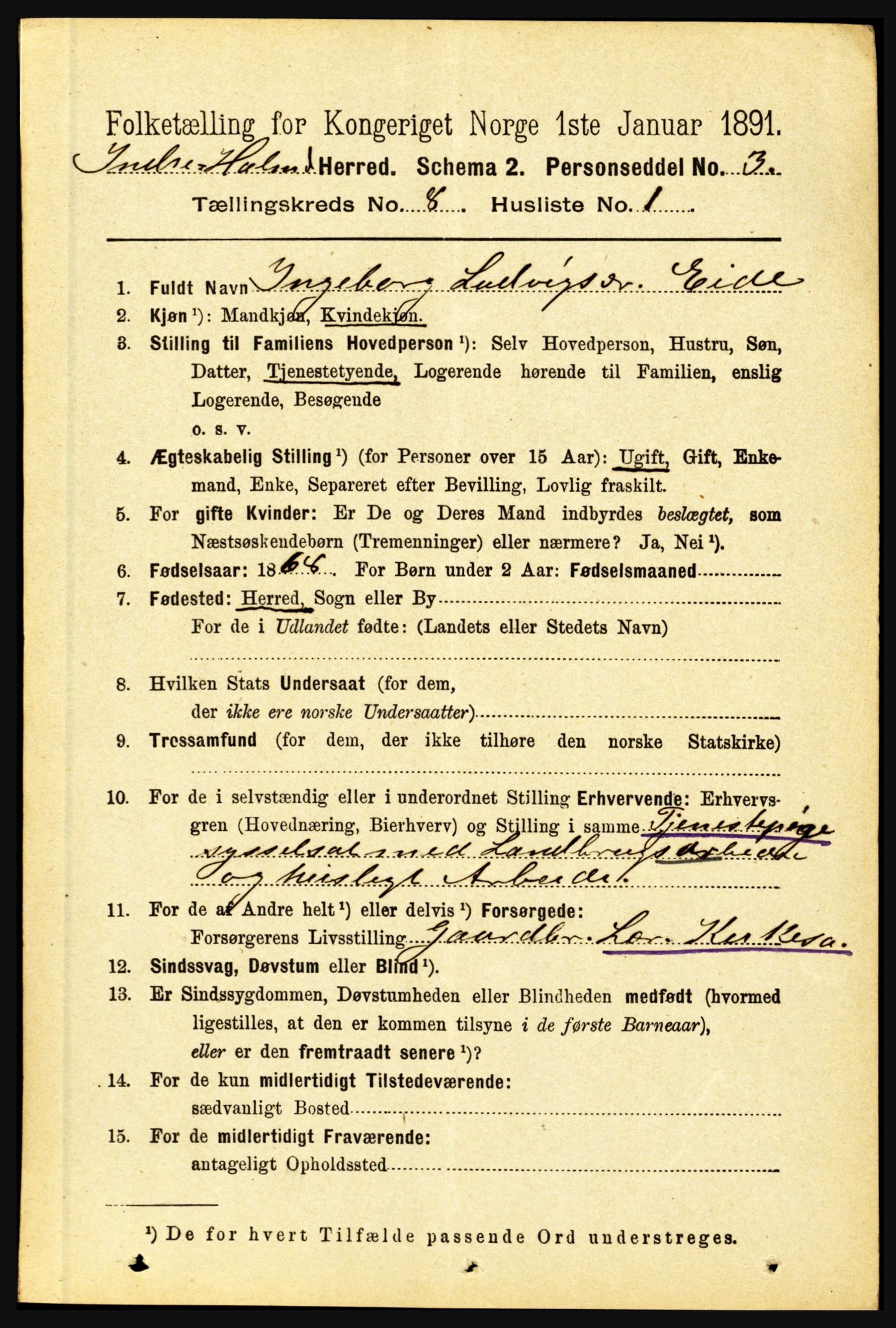 RA, 1891 census for 1430 Indre Holmedal, 1891, p. 3399