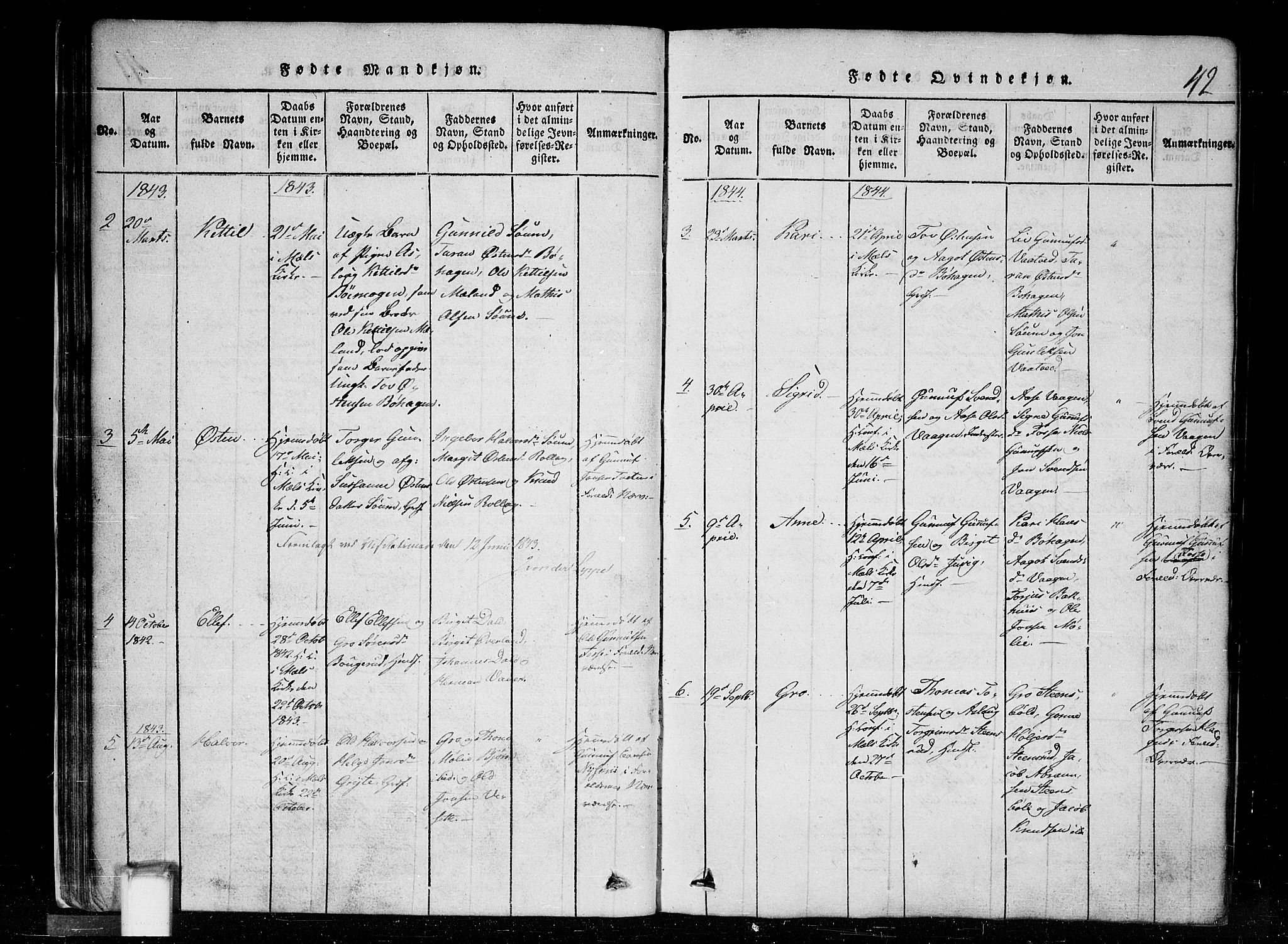 Tinn kirkebøker, SAKO/A-308/G/Gc/L0001: Parish register (copy) no. III 1, 1815-1879, p. 42