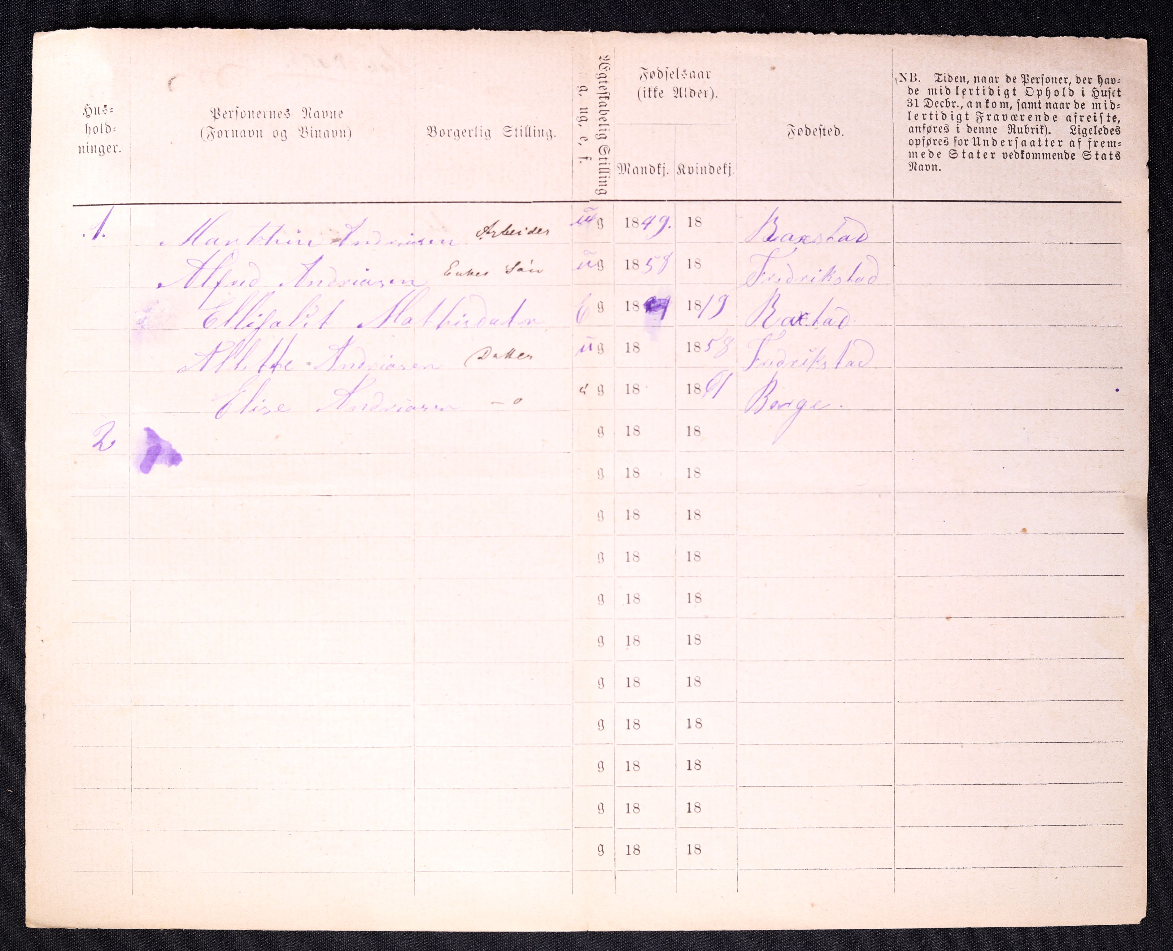 RA, 1870 census for 0103 Fredrikstad, 1870, p. 1212