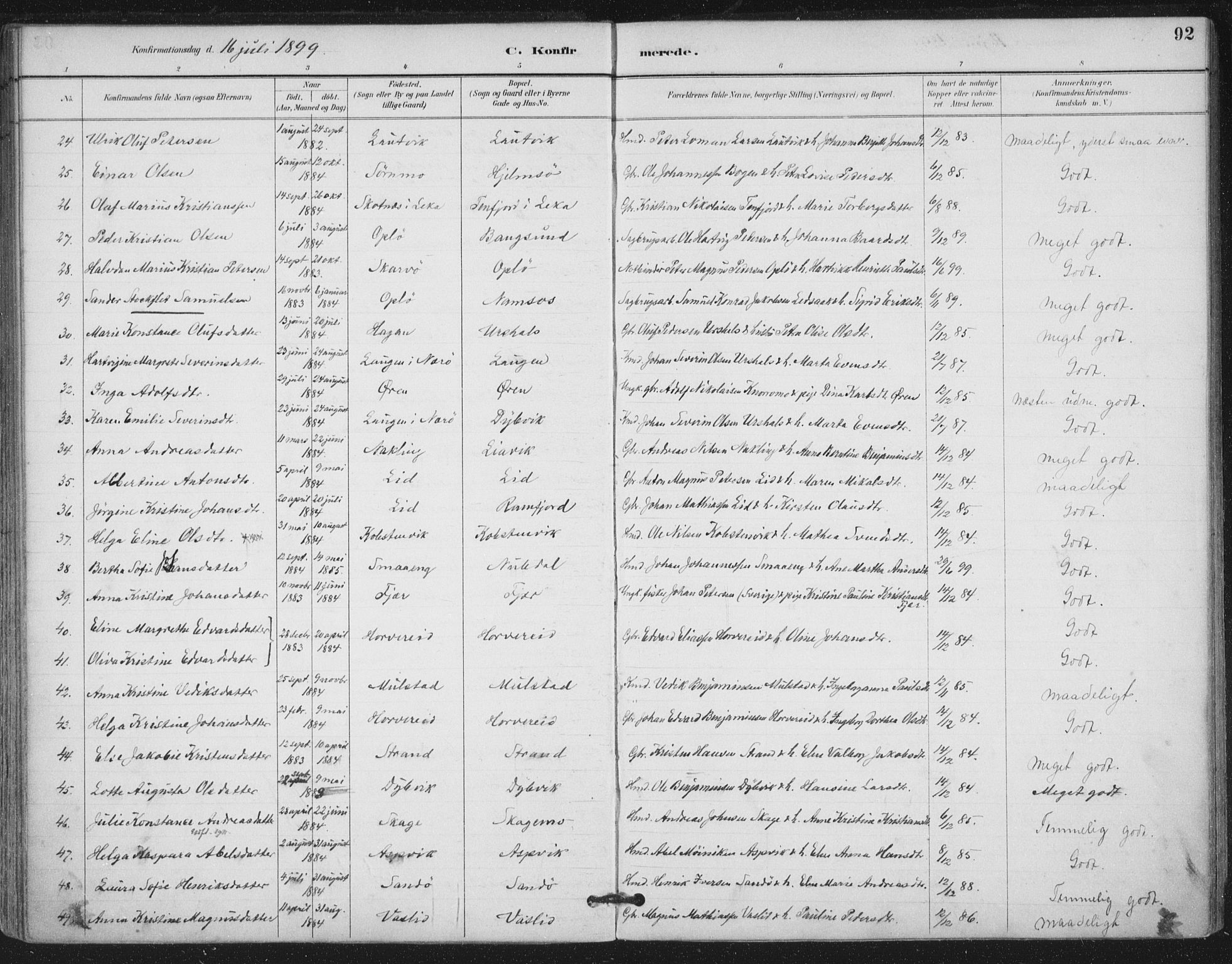 Ministerialprotokoller, klokkerbøker og fødselsregistre - Nord-Trøndelag, SAT/A-1458/780/L0644: Parish register (official) no. 780A08, 1886-1903, p. 92