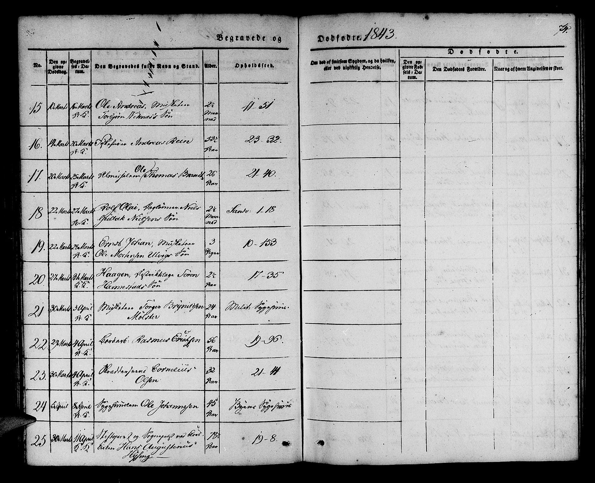 Korskirken sokneprestembete, SAB/A-76101/H/Haa/L0043: Parish register (official) no. E 1, 1834-1848, p. 74