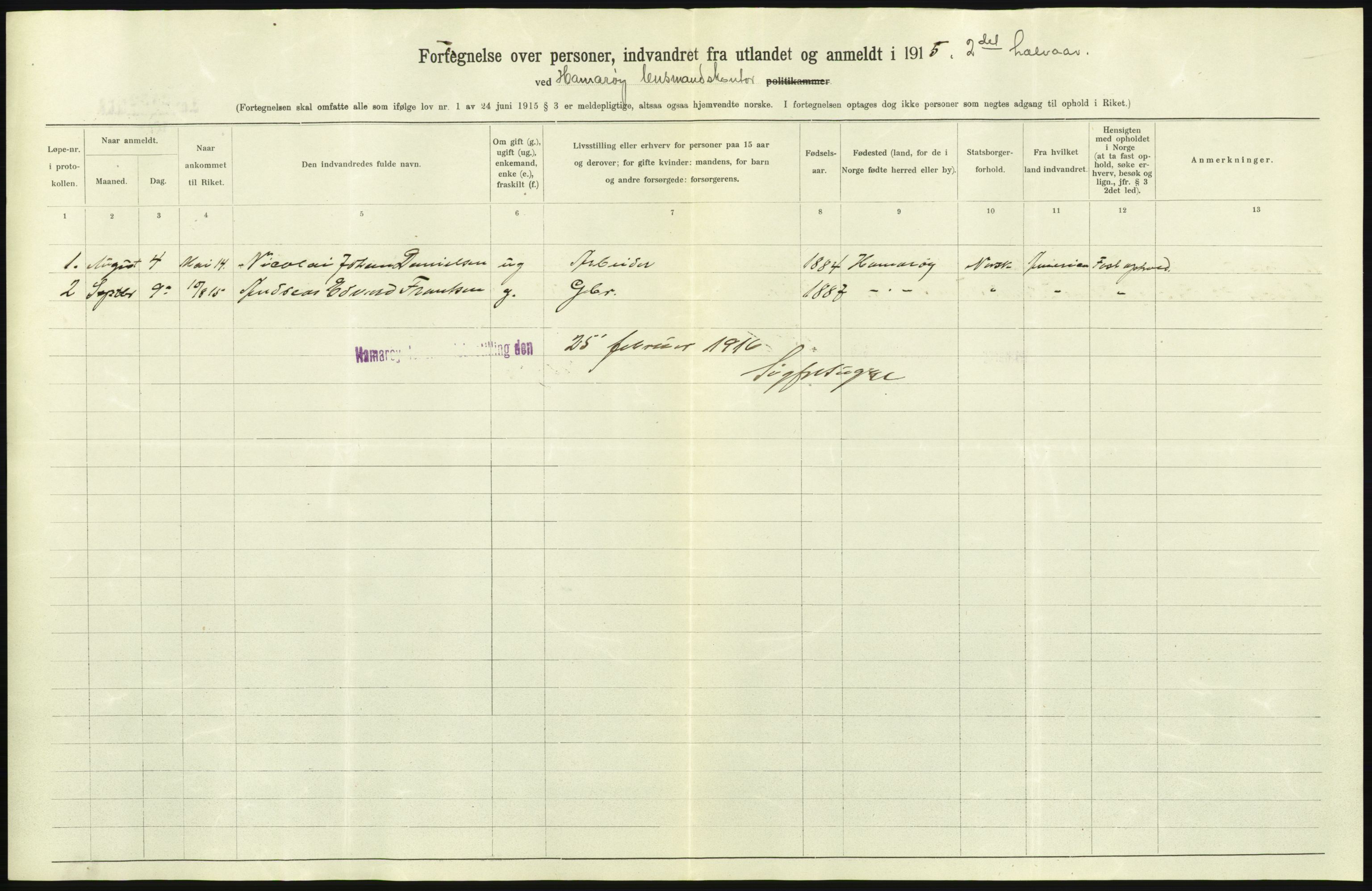 Statistisk sentralbyrå, Sosioøkonomiske emner, Folketellinger, boliger og boforhold, AV/RA-S-2231/F/Fa/L0001: Innvandring. Navn/fylkesvis, 1915, p. 546